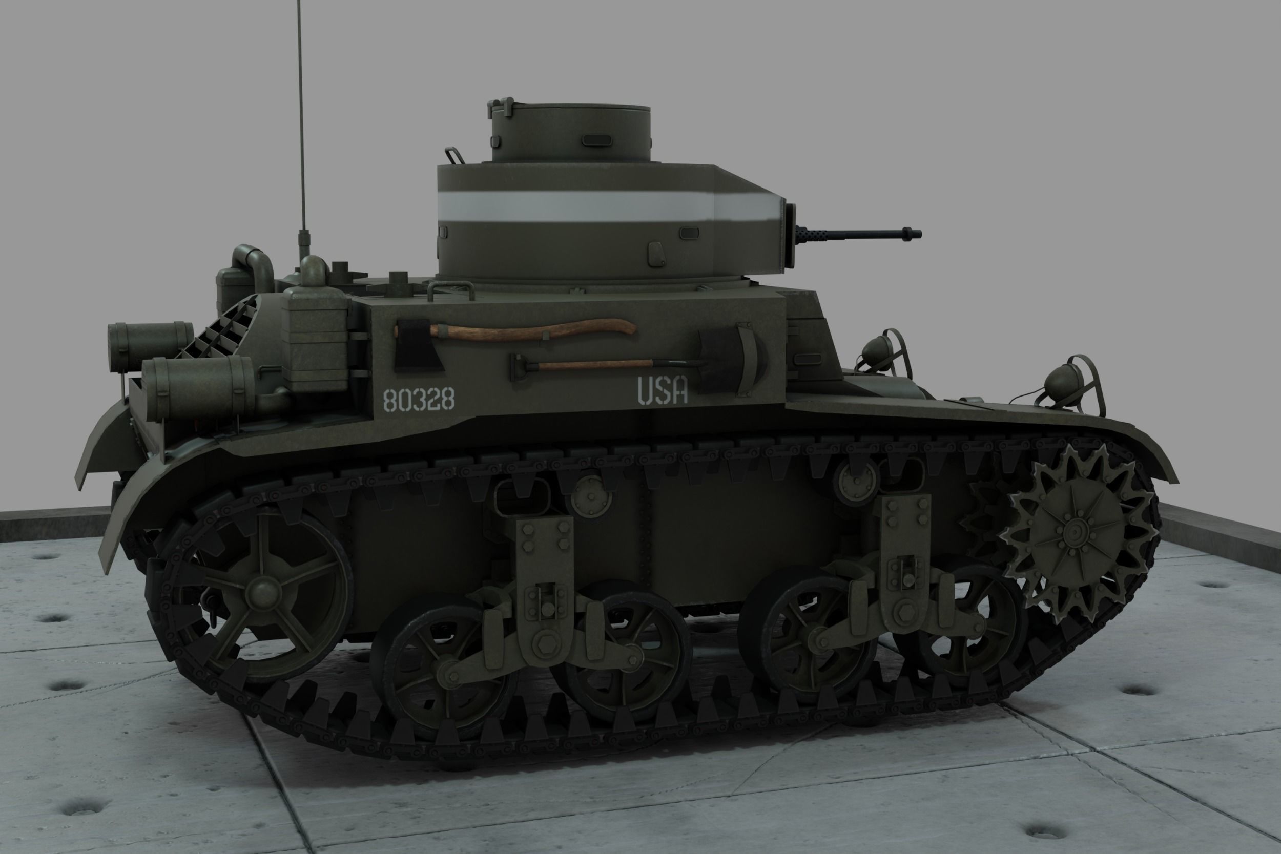 M2 Light Tank Low-poly 3D model_5