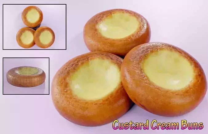 Custard  Cream Buns Low-poly 3D model
