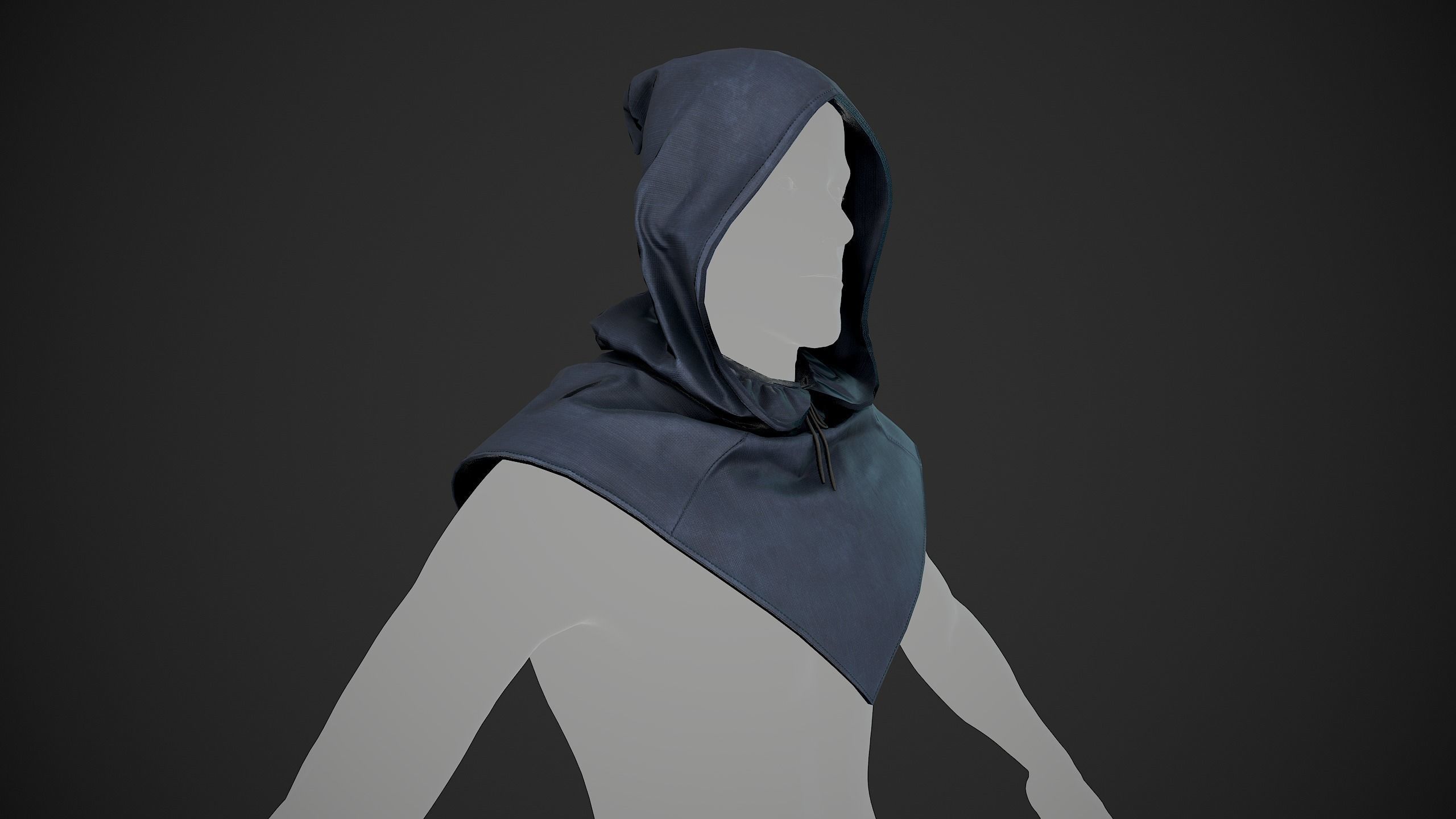 Blue Medieval Hood  Low-poly 3D model_6