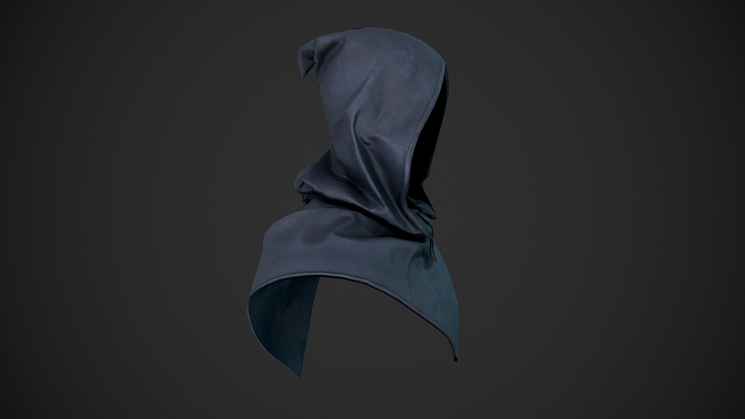 Blue Medieval Hood  Low-poly 3D model_5