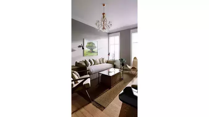 Realistic Scandinavian Style Living Room Scene