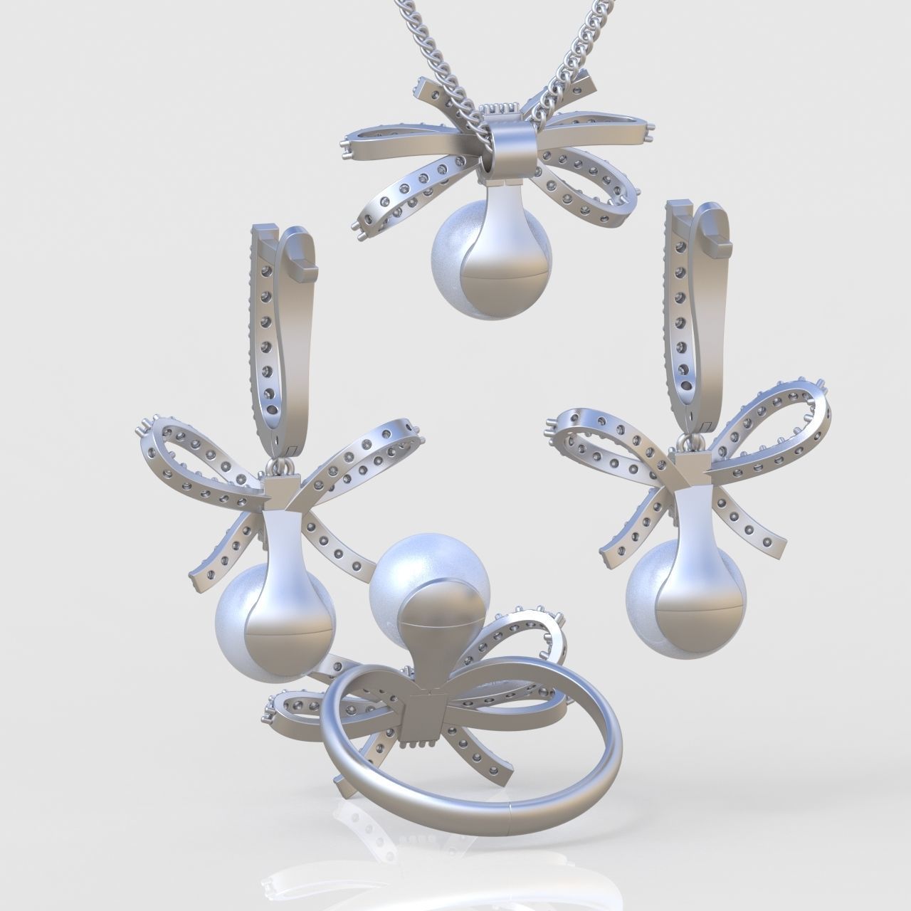 Ring Earring and Pendant Set 3D printable model 0097 3D Model Collection_9