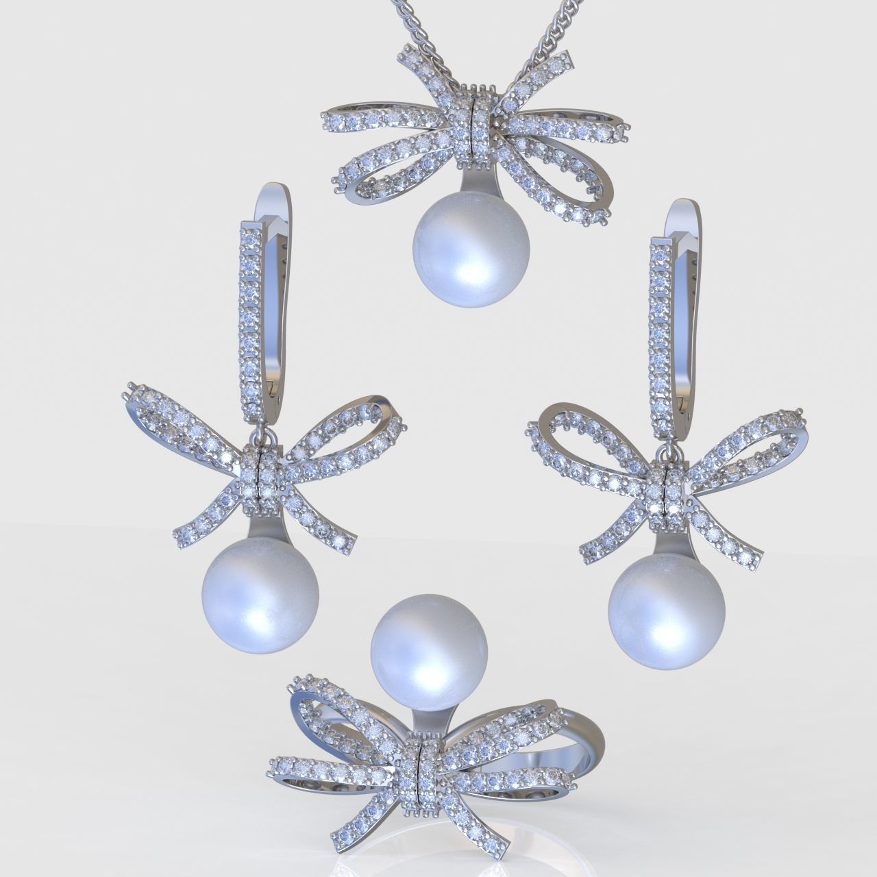 Ring Earring and Pendant Set 3D printable model 0097 3D Model Collection_3