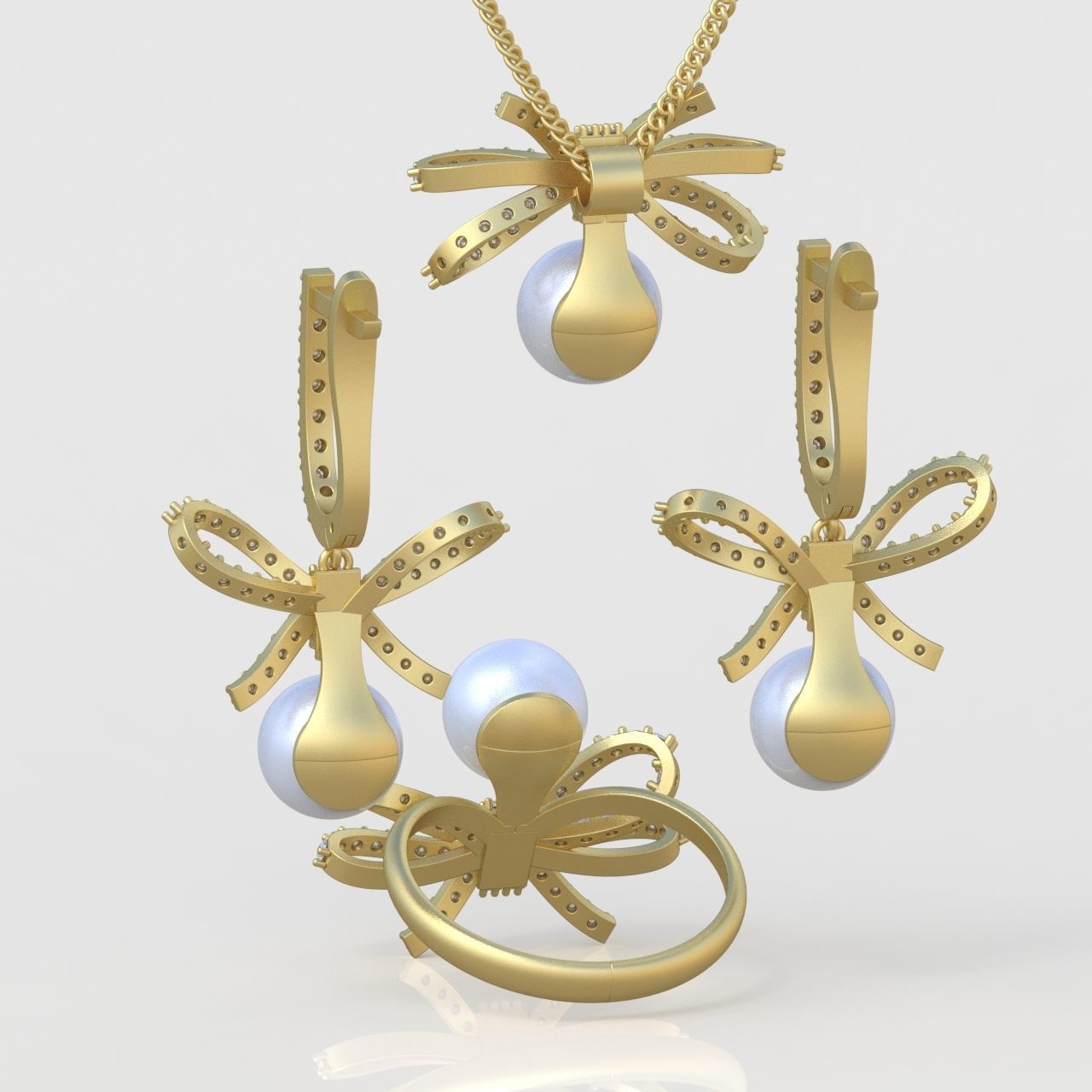 Ring Earring and Pendant Set 3D printable model 0097 3D Model Collection_8
