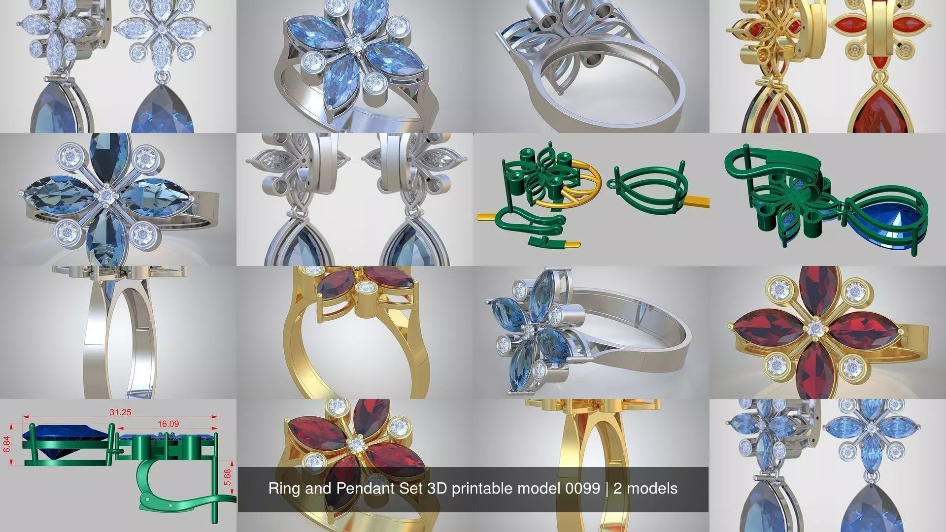 Ring and Pendant Set 3D printable model 0099 3D Model Collection_1