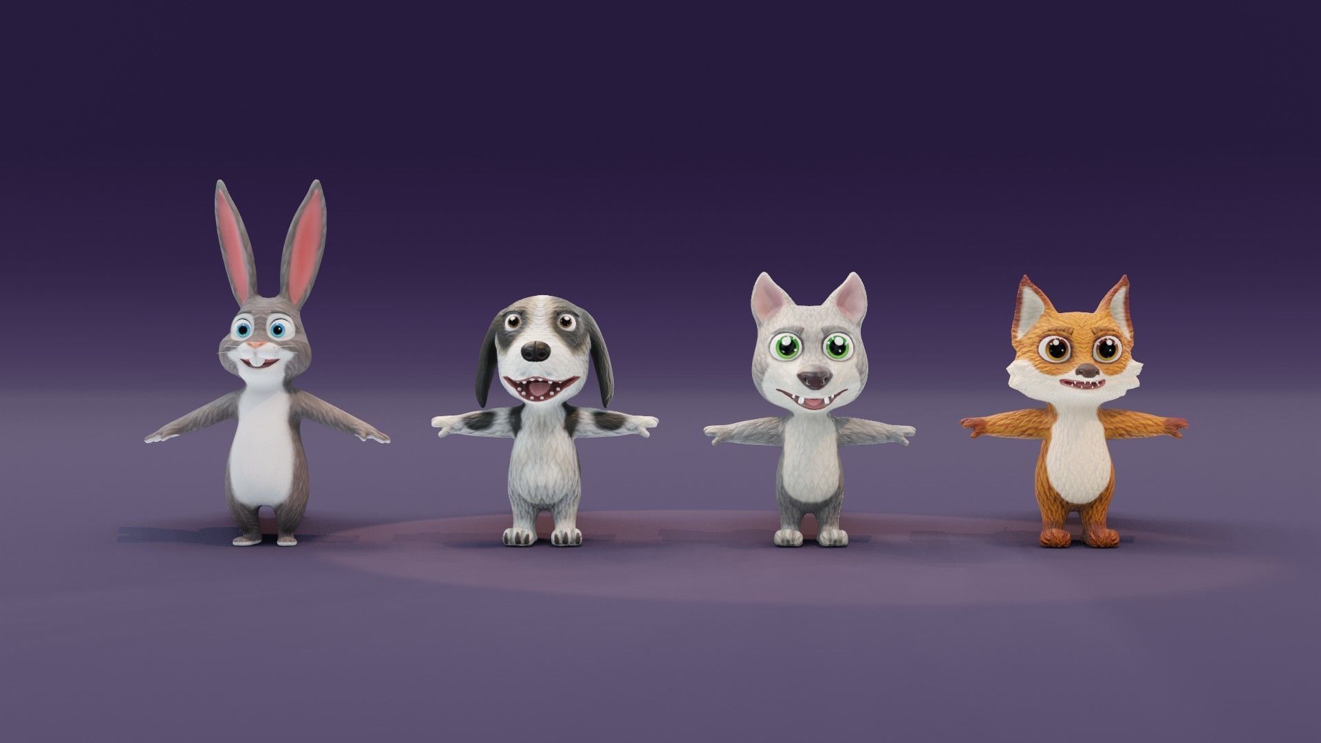 Rabbit Hound Dog Wolf Fox 3D Models Pack Low-poly 3D model_5