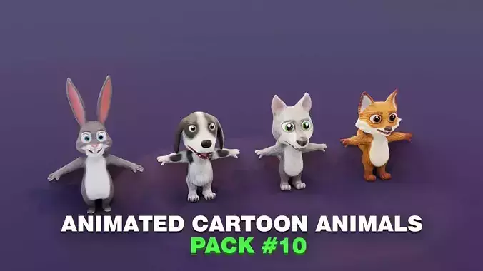 Rabbit Hound Dog Wolf Fox 3D Models Pack Low-poly 3D model