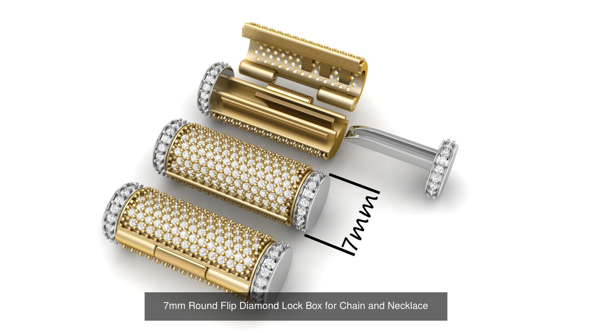 7 mm Round Bracelet Lock Box Combo of Plain and Diamond 3D Model Collection_3