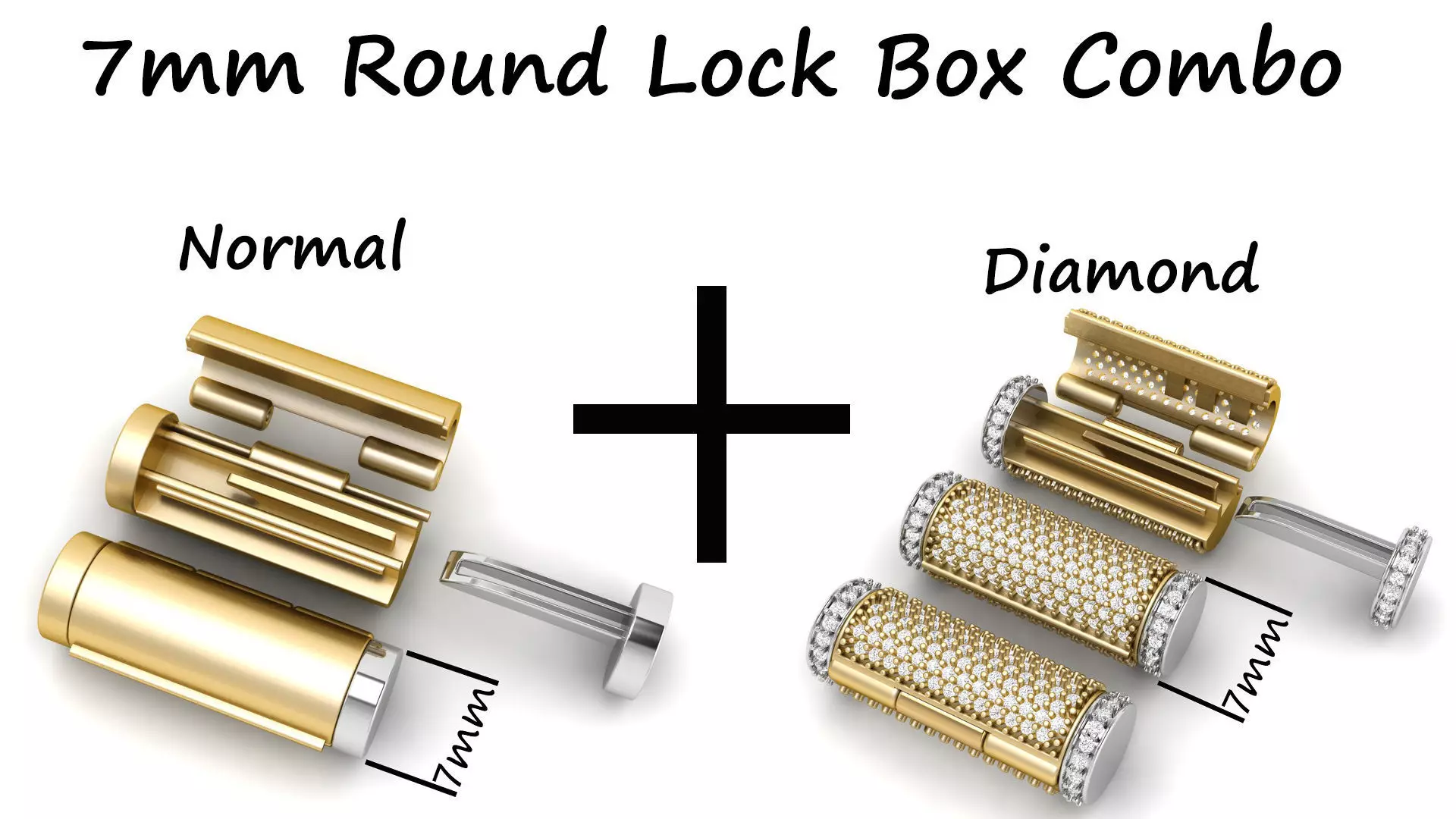 7 mm Round Bracelet Lock Box Combo of Plain and Diamond 3D Model Collection_0