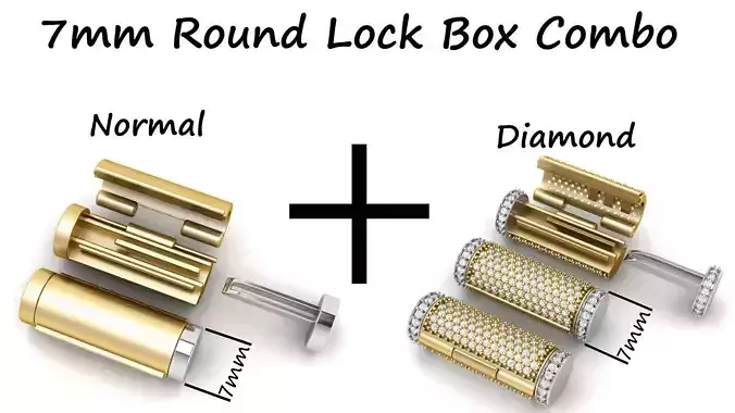 7 mm Round Bracelet Lock Box Combo of Plain and Diamond 3D Model Collection