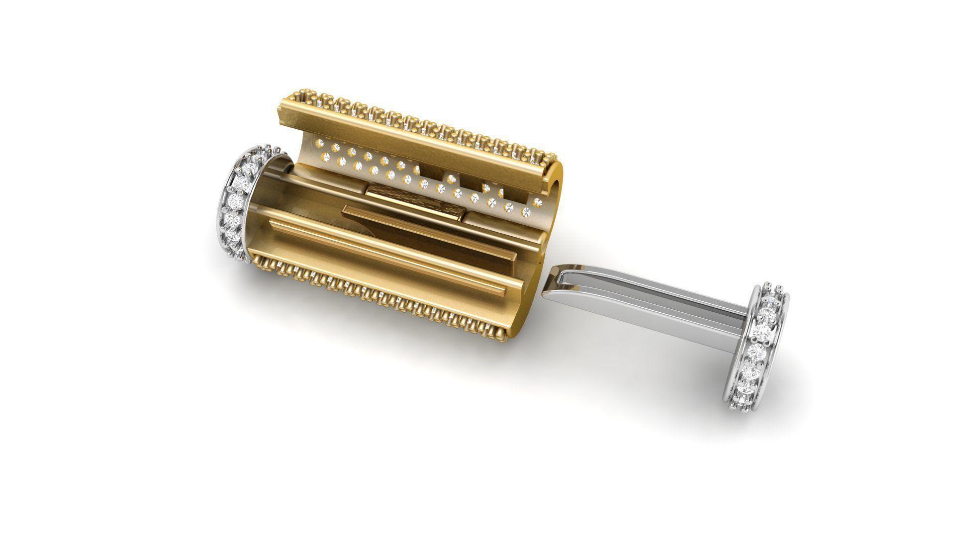 7 mm Round Bracelet Lock Box Combo of Plain and Diamond 3D Model Collection_4