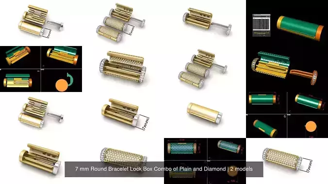 7 mm Round Bracelet Lock Box Combo of Plain and Diamond