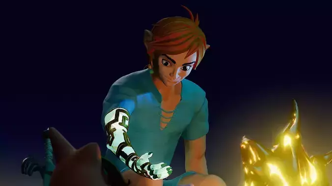 Figurine Link et Korok autour du feu univers Zelda 3D print model