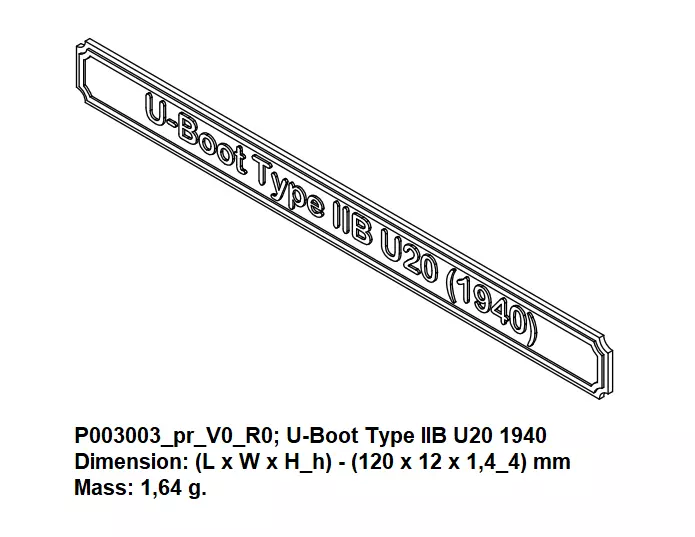 Nameplate - U-Boot Type IIB U20 1940 3D print model_0