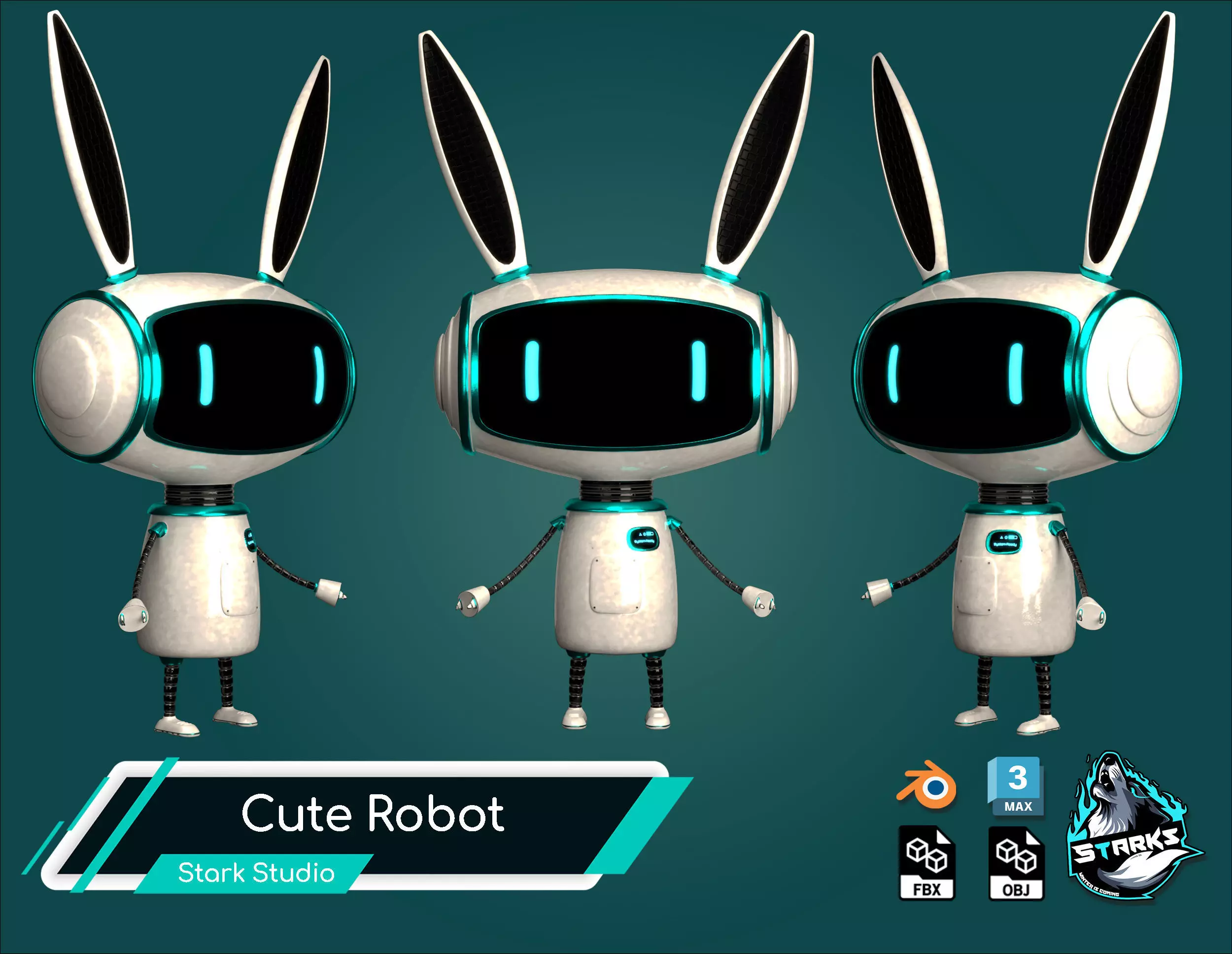 Cute Robot Low-poly 3D model_0
