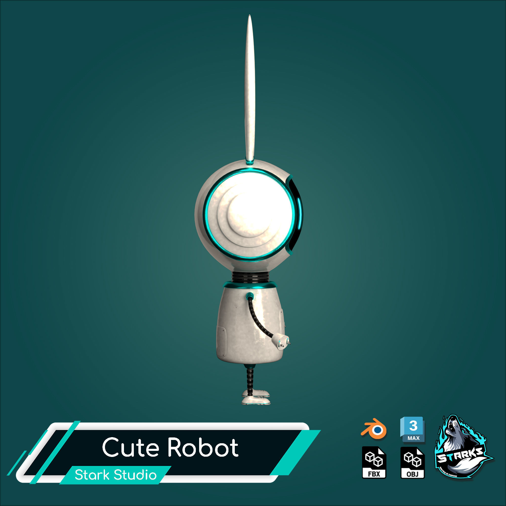 Cute Robot Low-poly 3D model_3