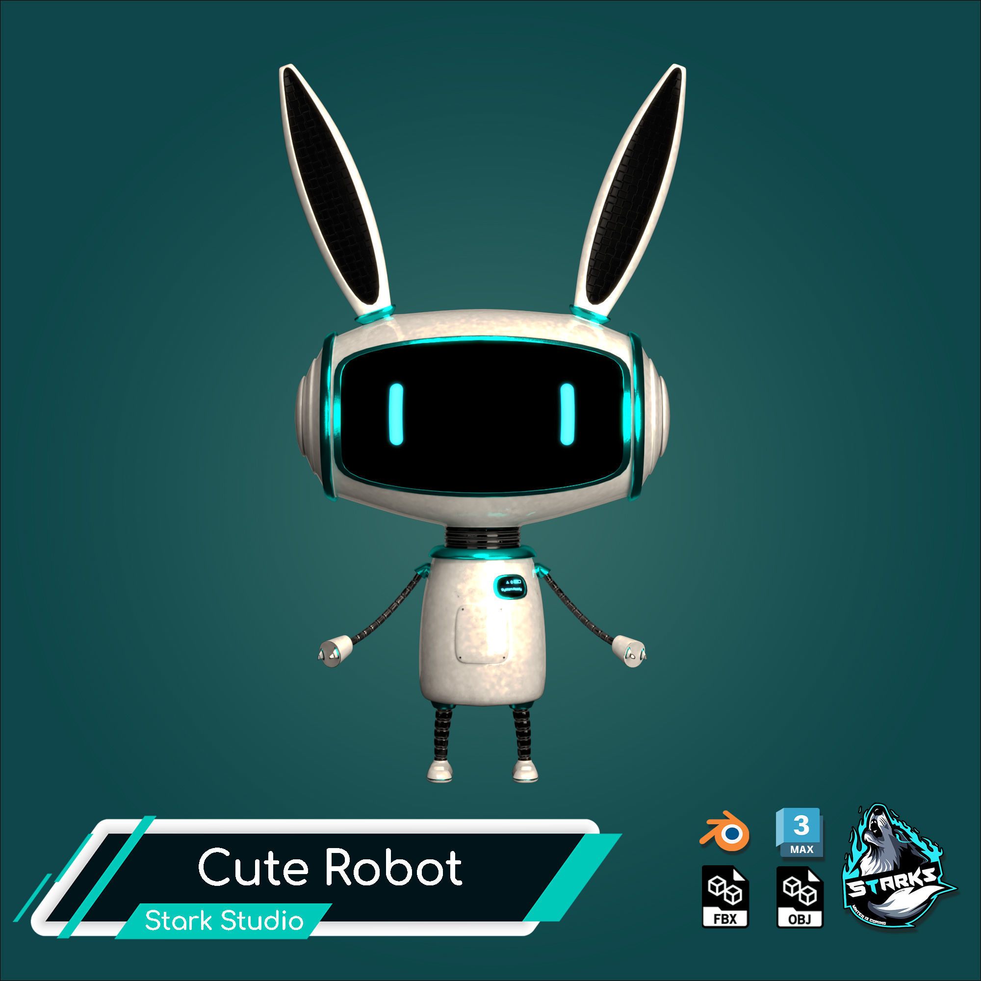 Cute Robot Low-poly 3D model_1