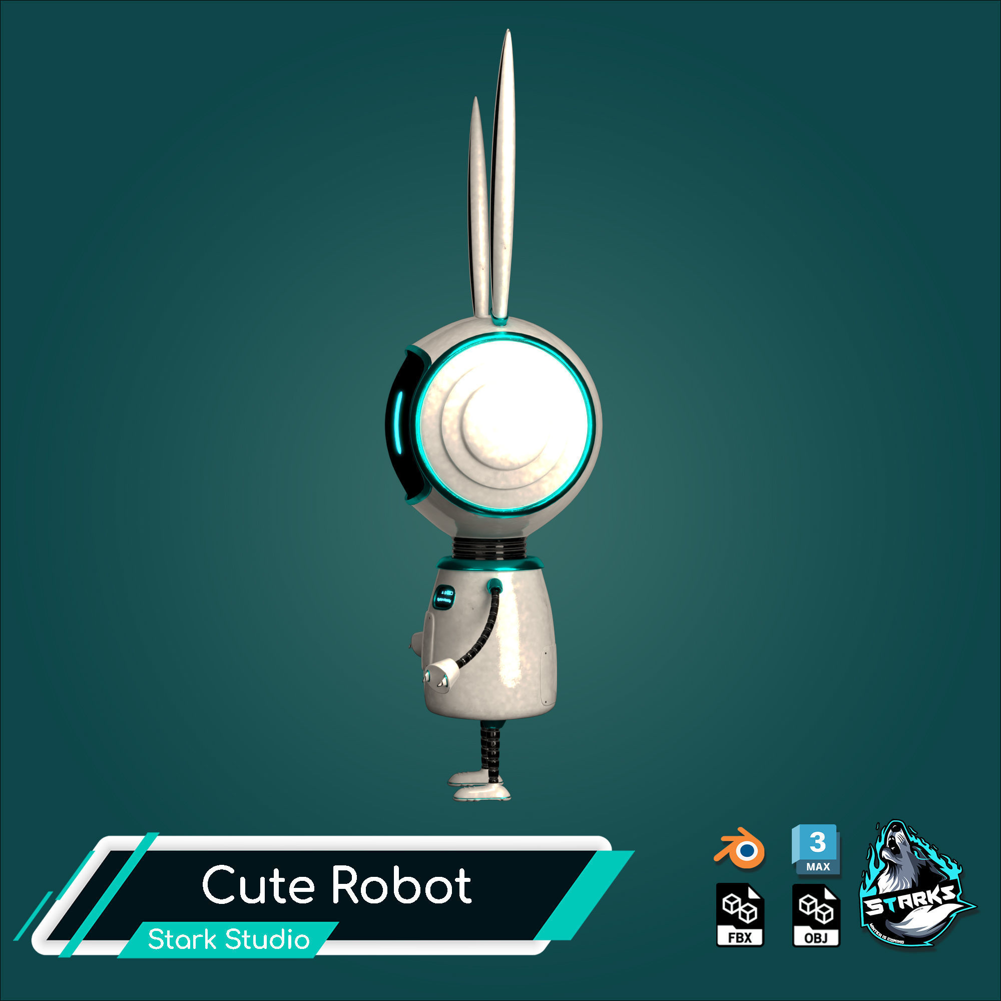 Cute Robot Low-poly 3D model_7