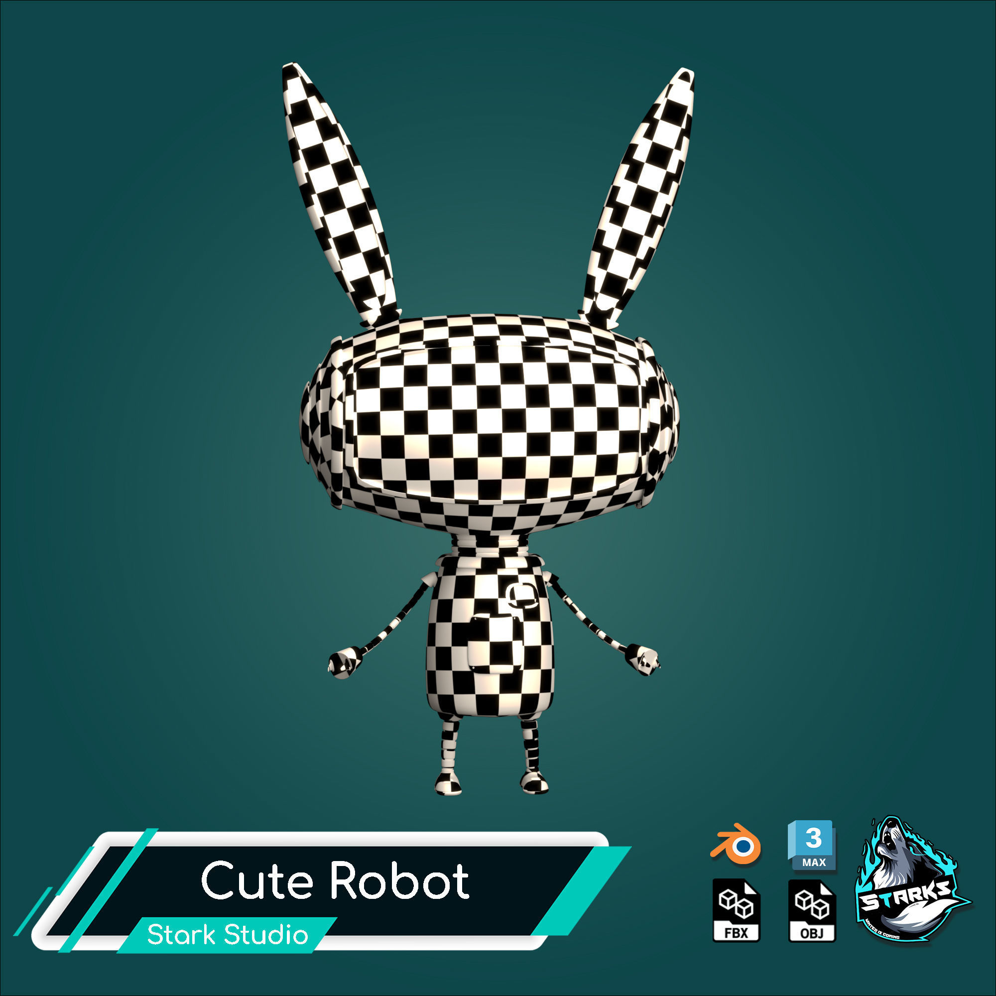 Cute Robot Low-poly 3D model_9