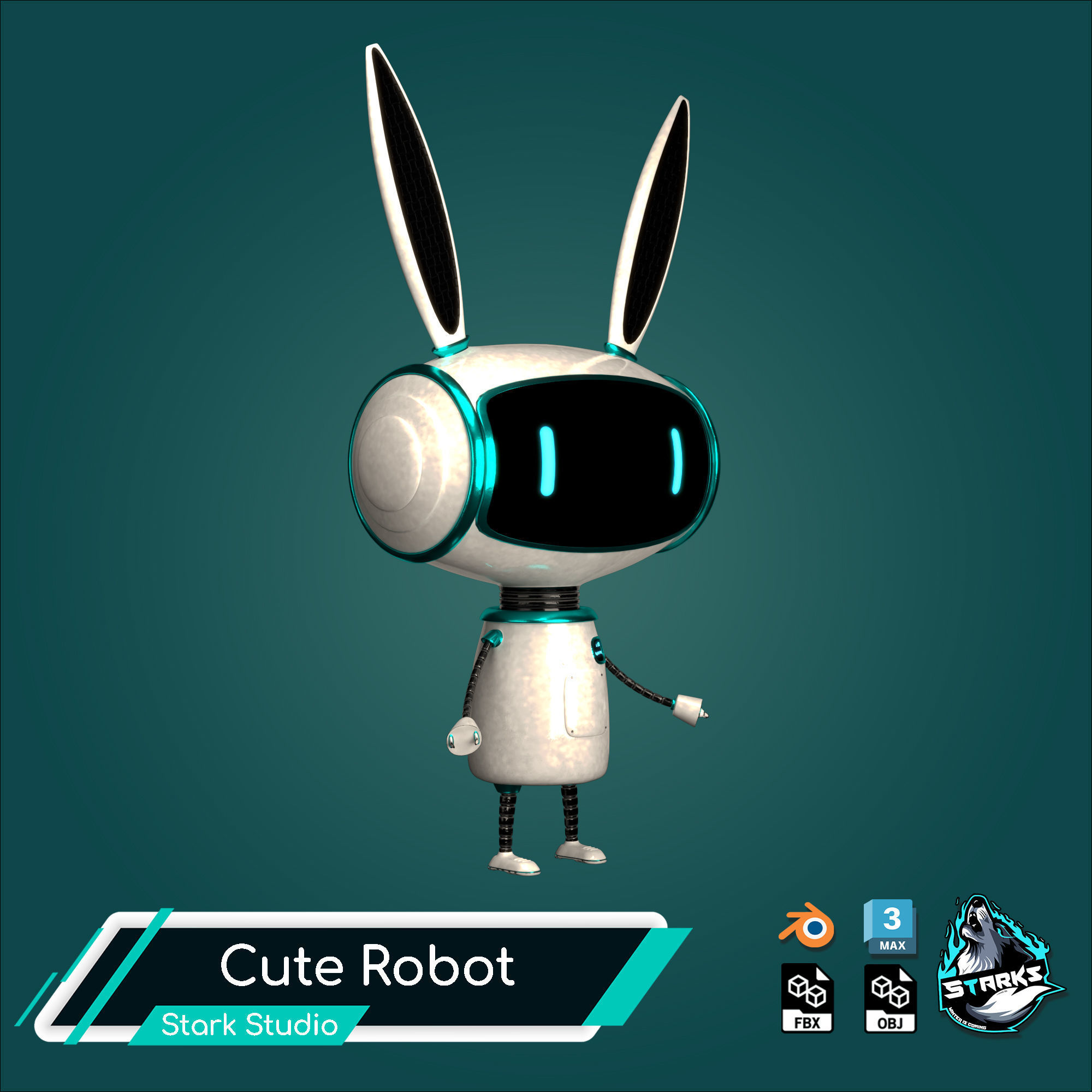 Cute Robot Low-poly 3D model_2