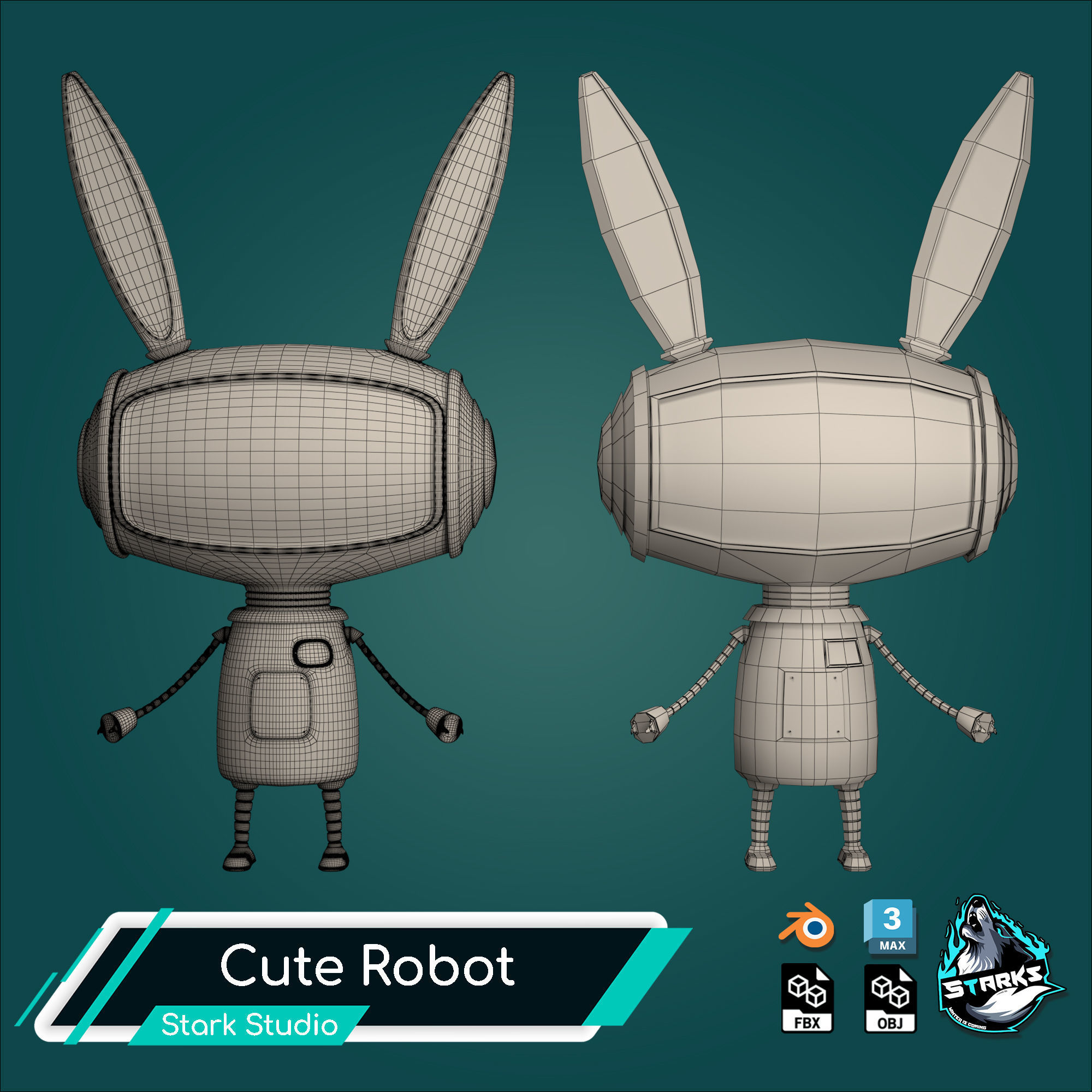 Cute Robot Low-poly 3D model_10