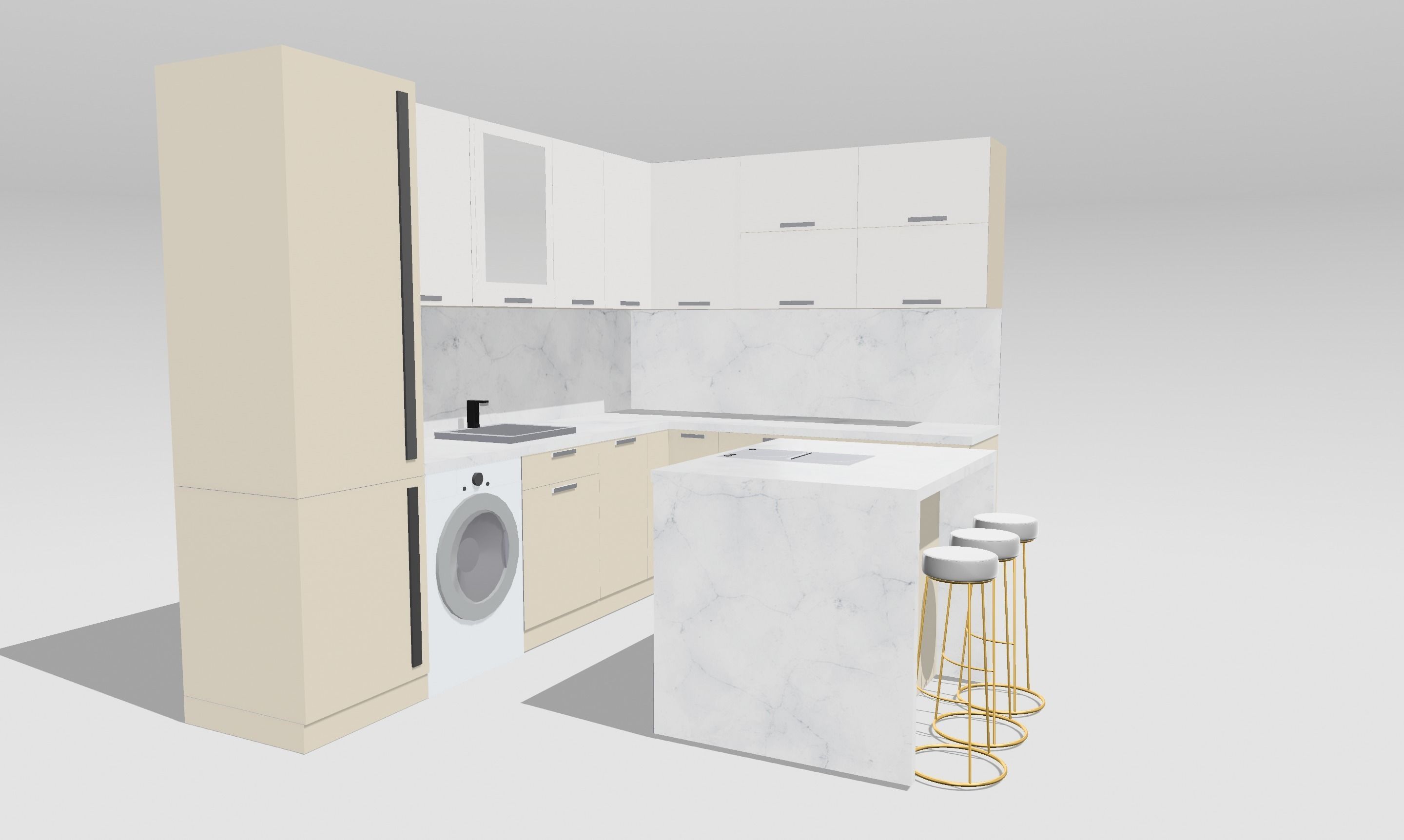 L- shaped kitchen  3D model_1