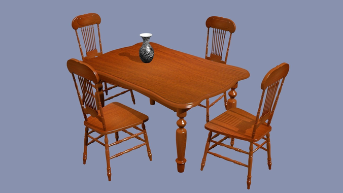 models of a wooden table and chairs