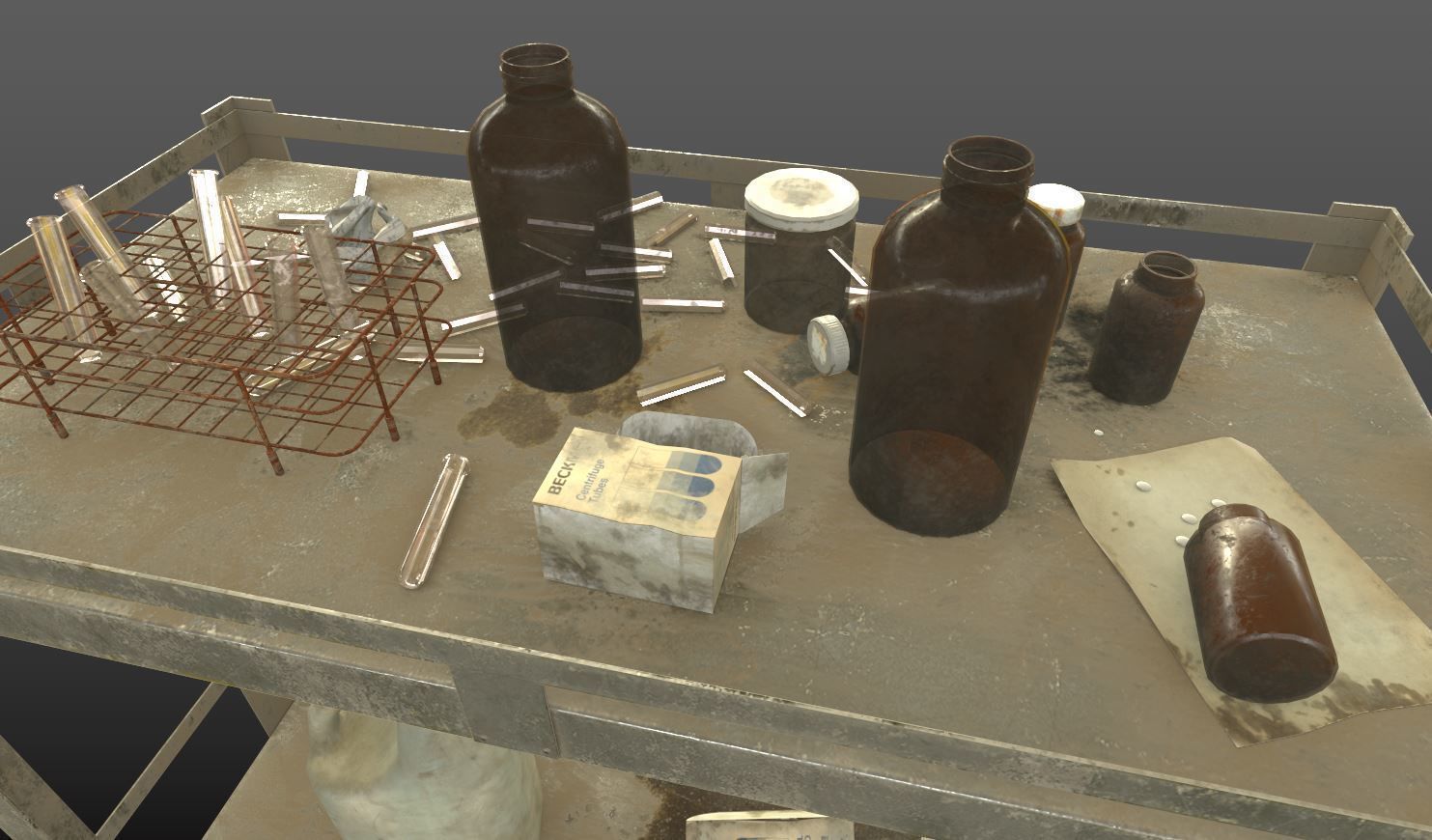 Abandoned Laboratory Cart And Equipments  3D model_7