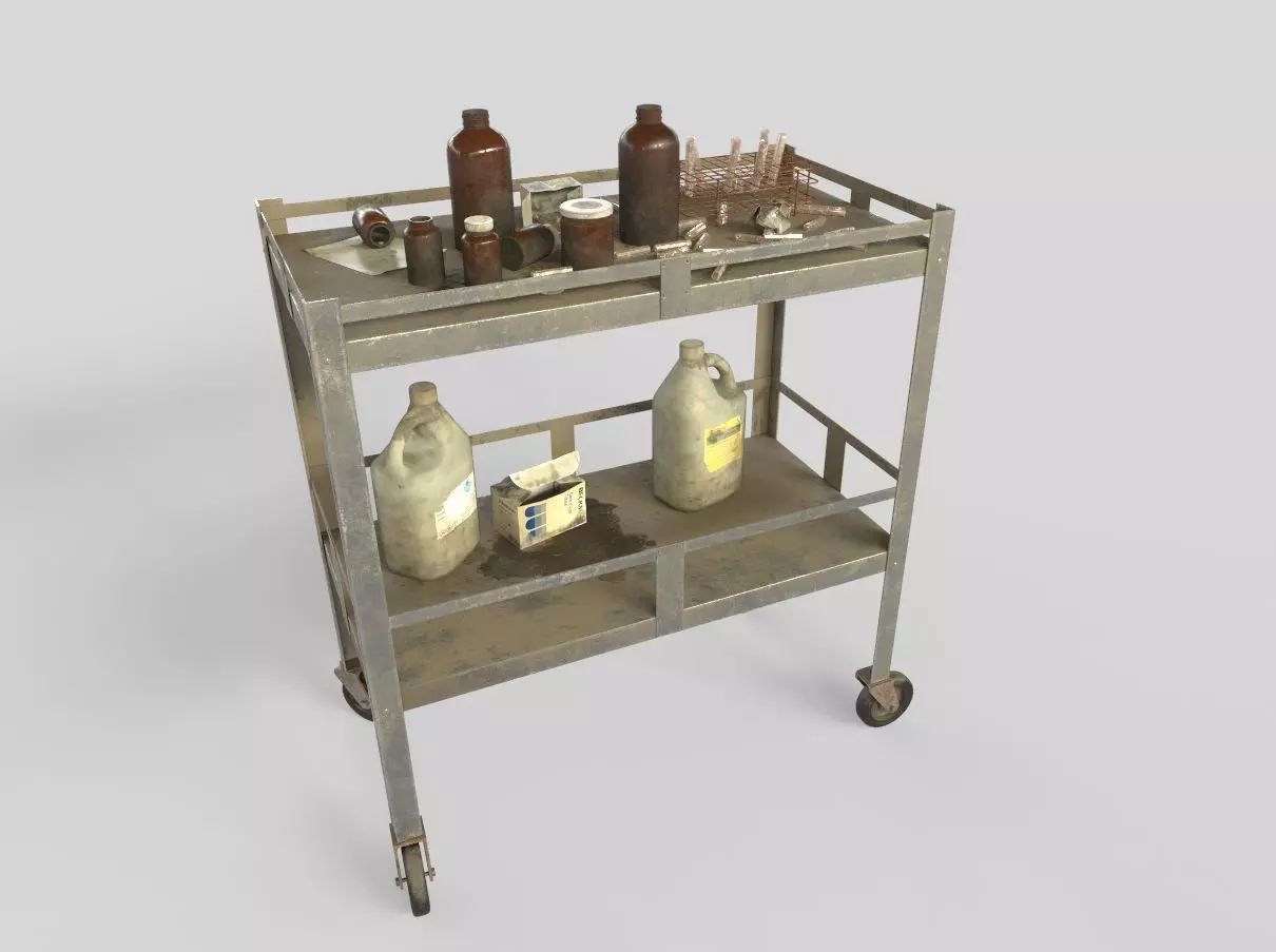 Abandoned Laboratory Cart And Equipments  3D model_0