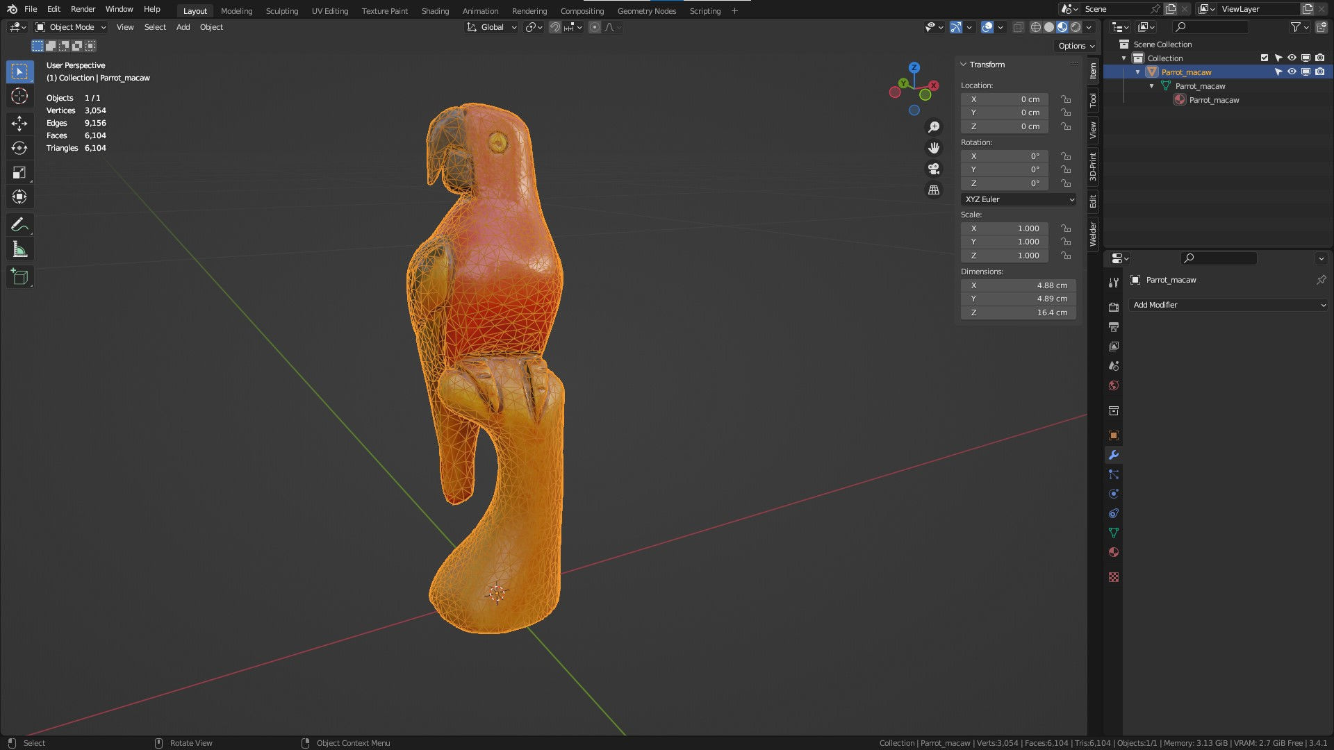 Parrot Macaw statuette  Low-poly 3D model_22