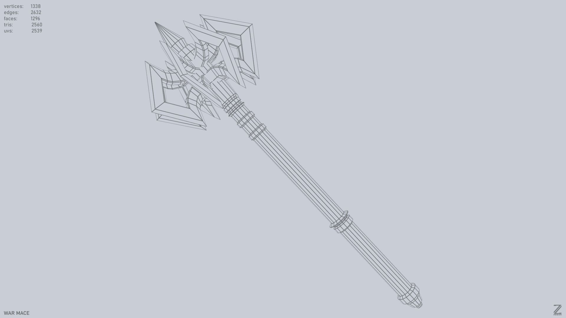 War mace Low-poly 3D model_10