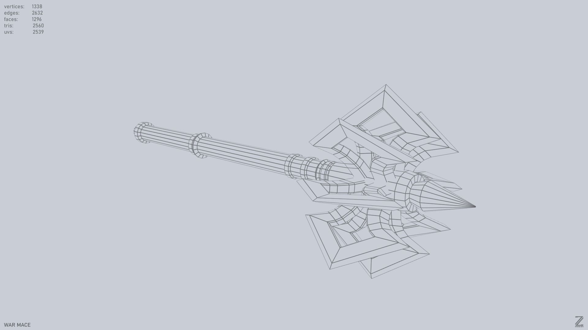War mace Low-poly 3D model_14