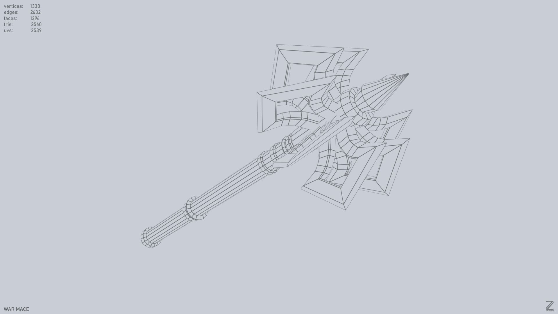 War mace Low-poly 3D model_13