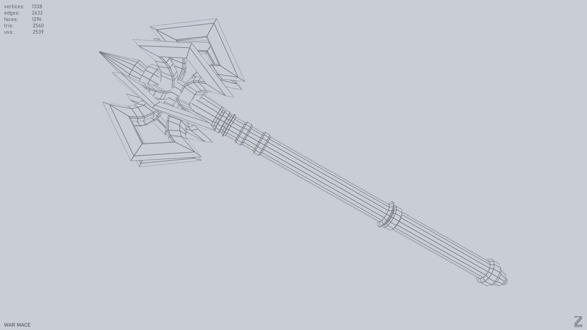 War mace Low-poly 3D model_9