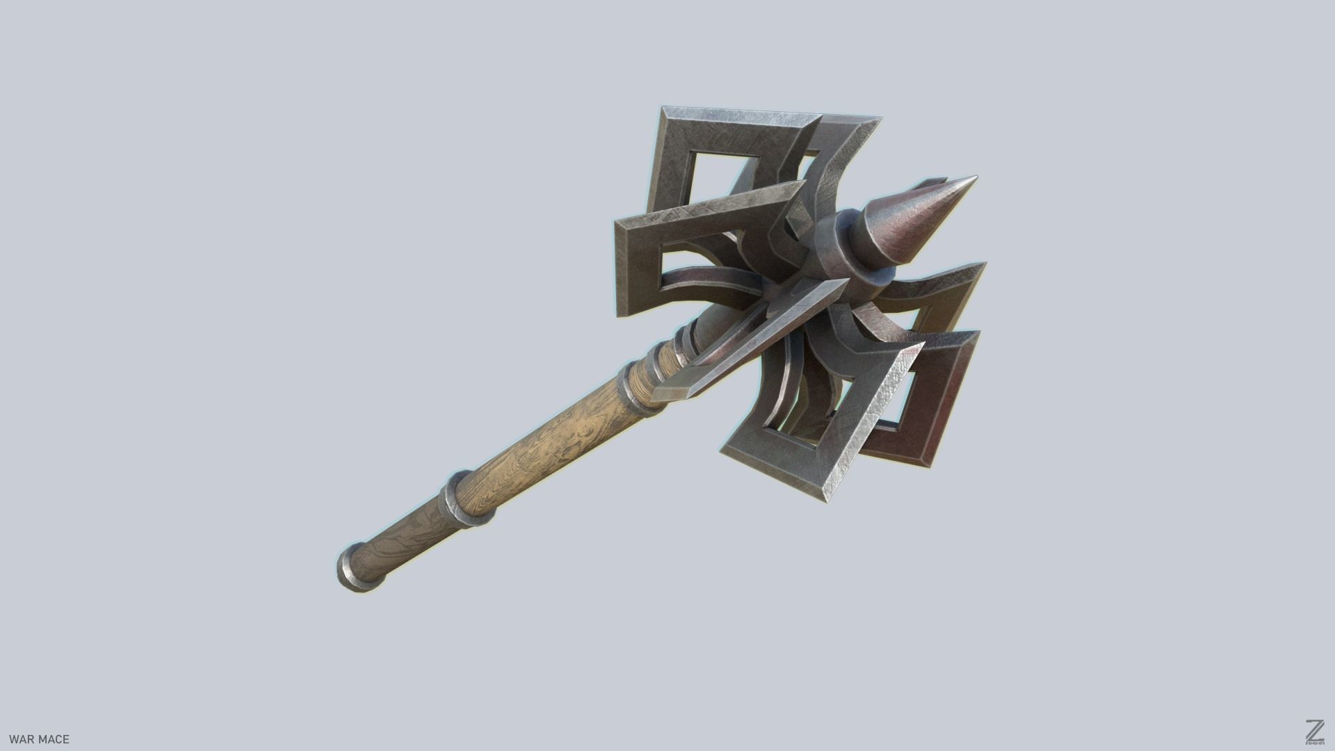 War mace Low-poly 3D model_7