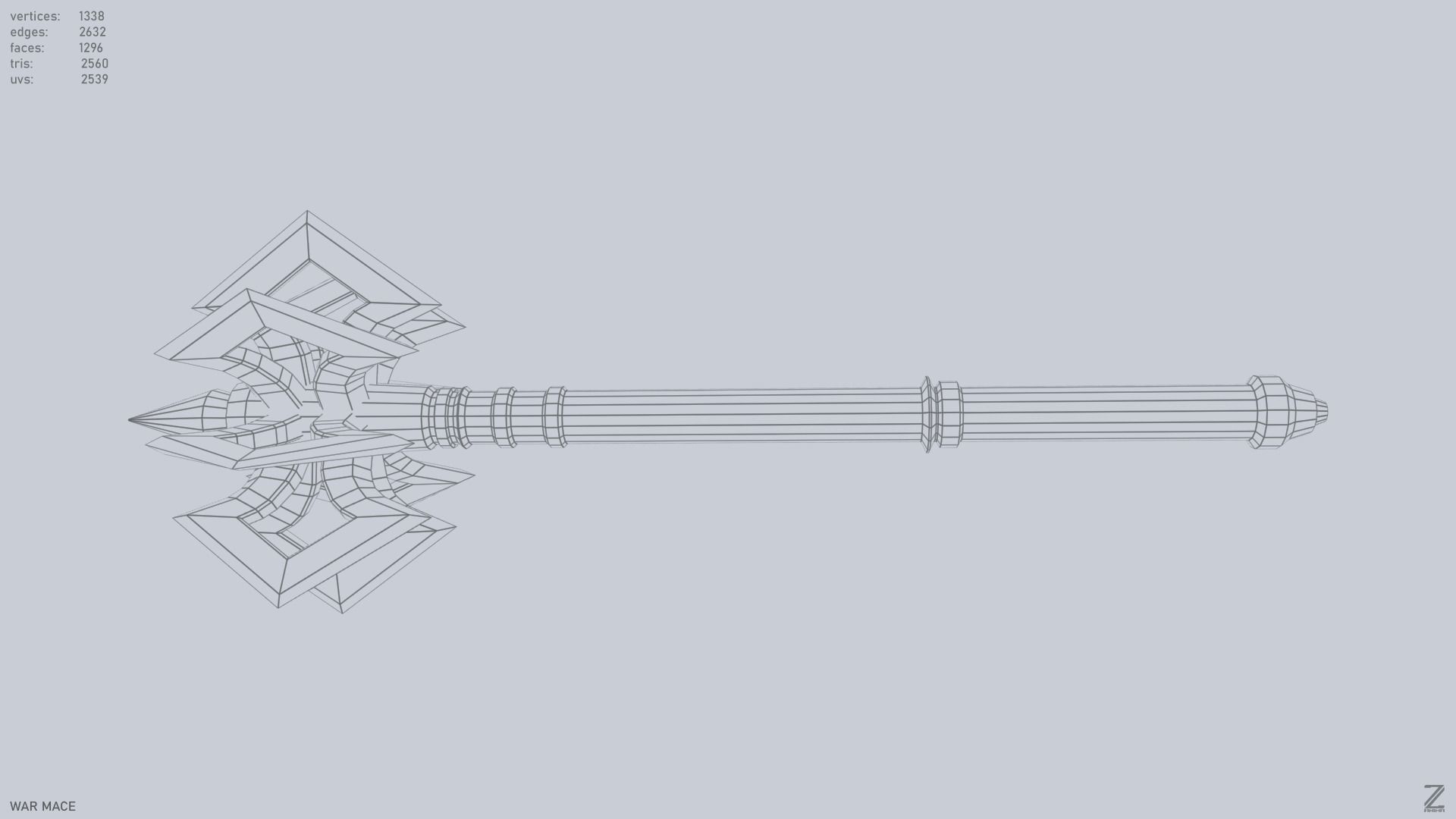 War mace Low-poly 3D model_11