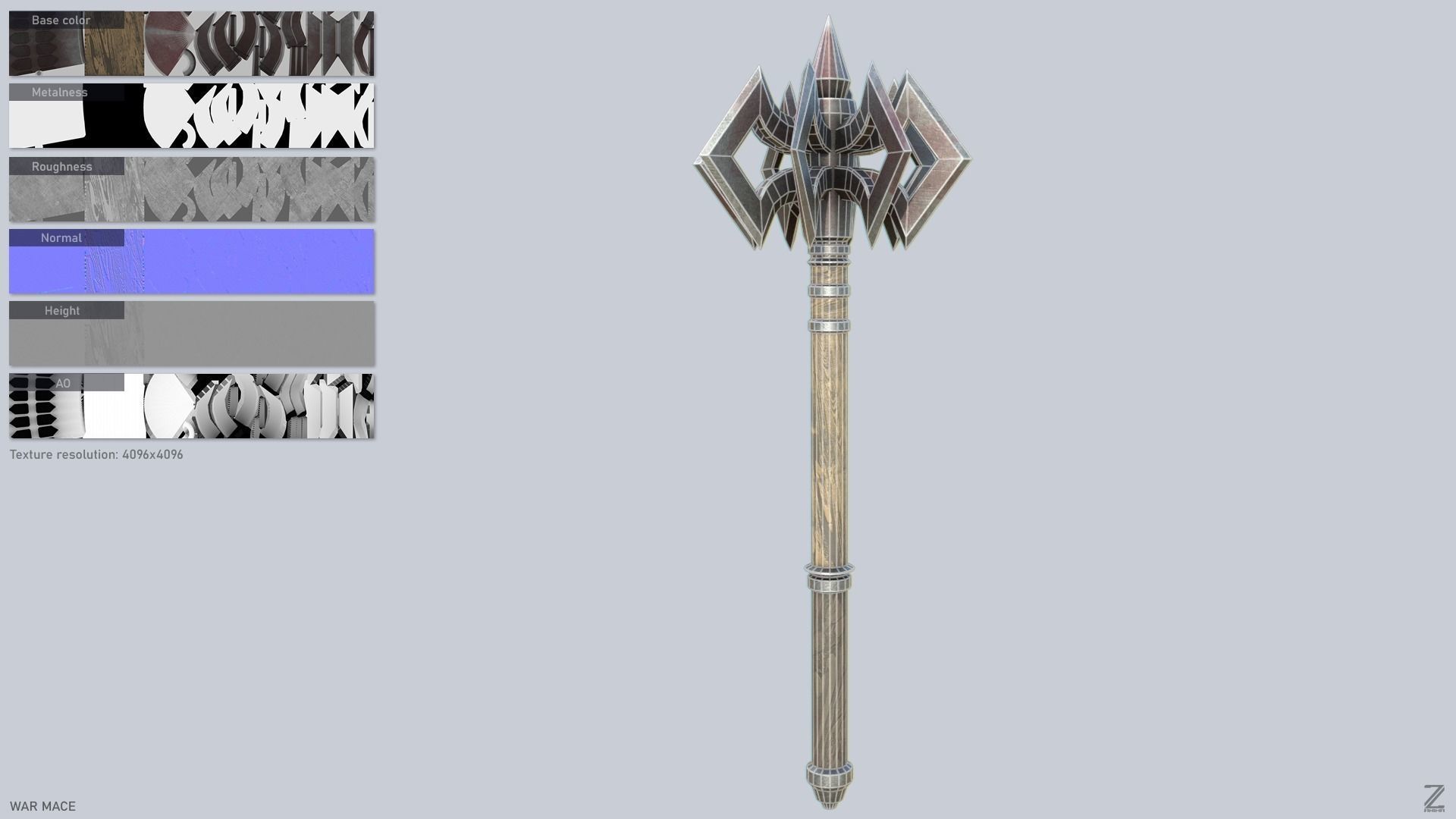 War mace Low-poly 3D model_2