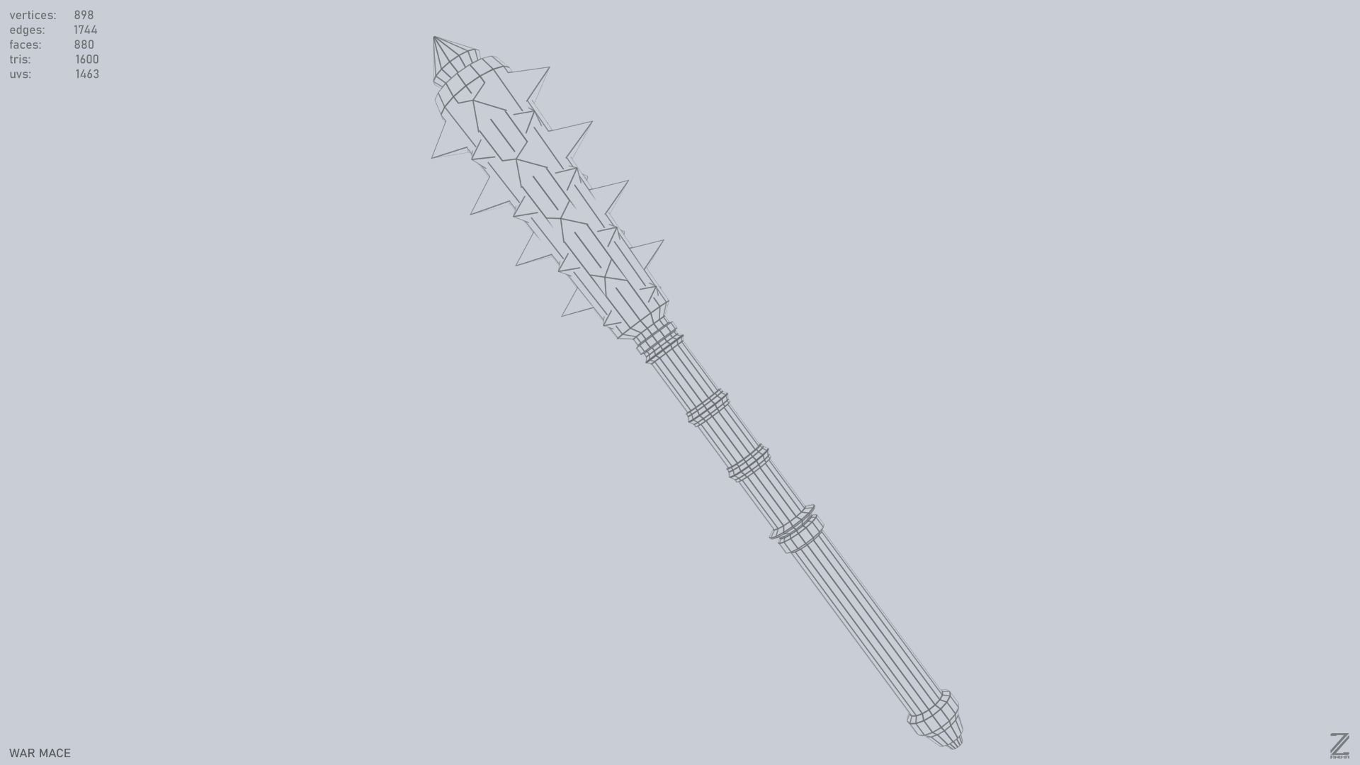 War mace Low-poly 3D model_10