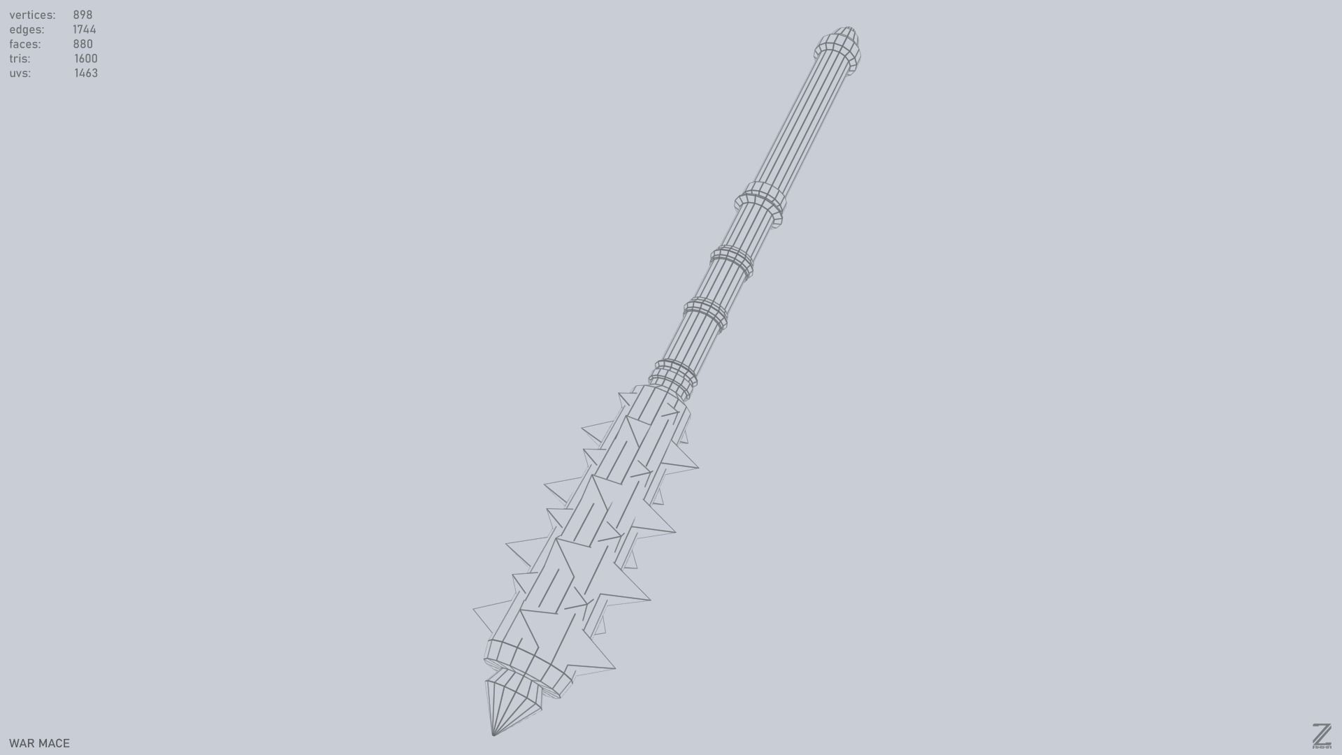War mace Low-poly 3D model_14