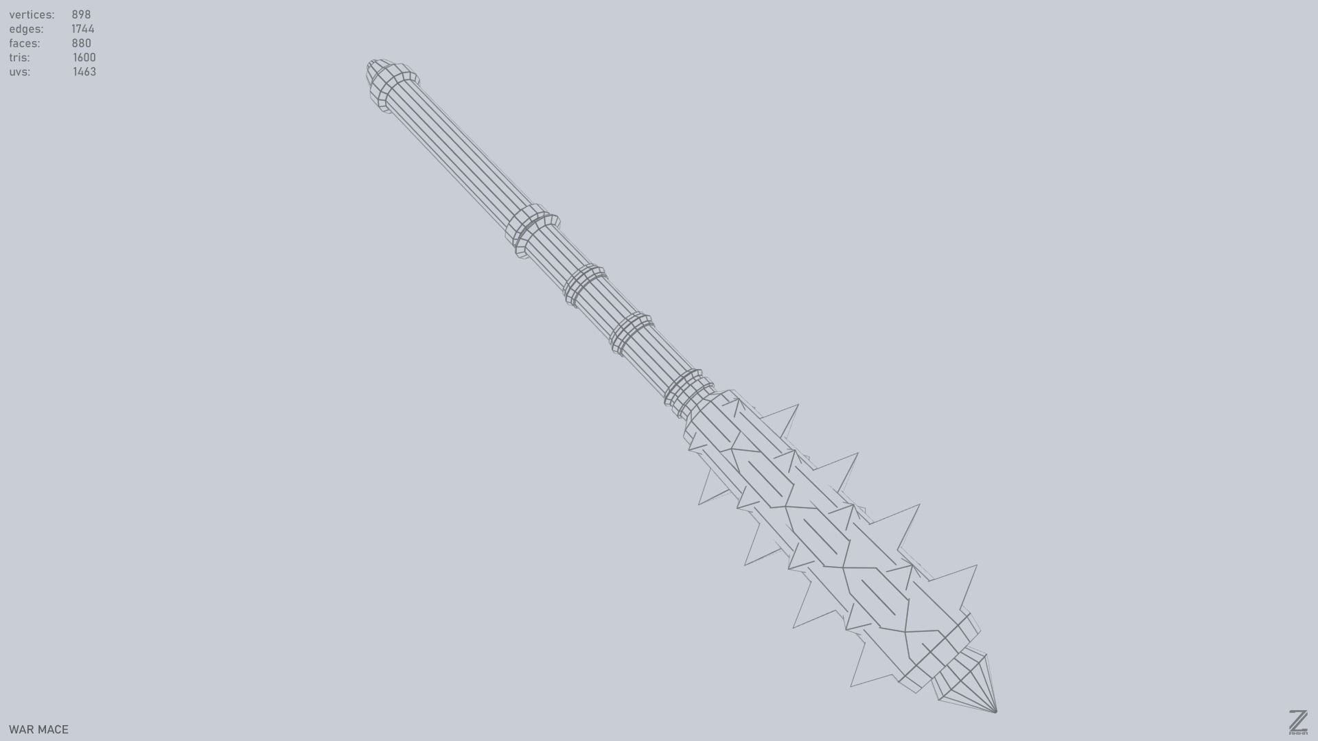 War mace Low-poly 3D model_13