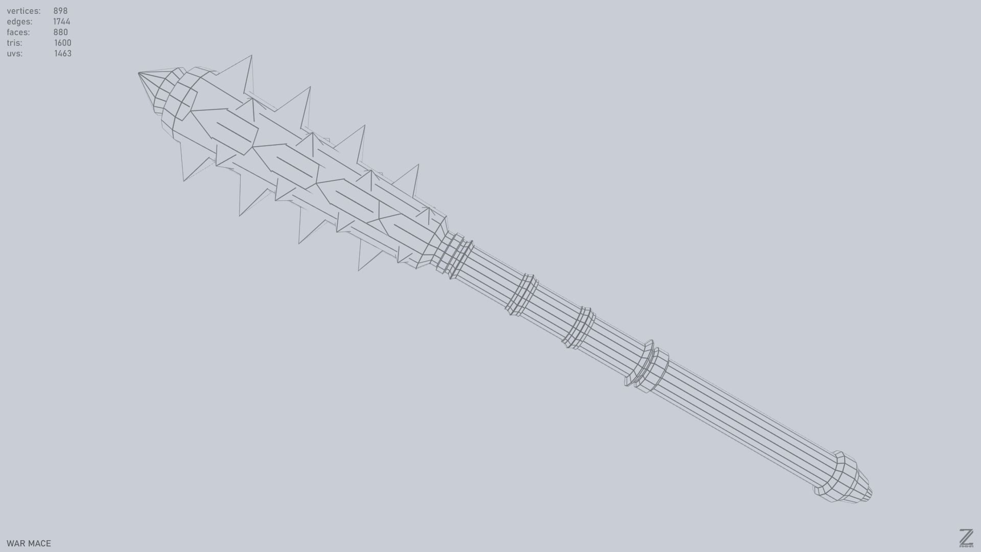 War mace Low-poly 3D model_9