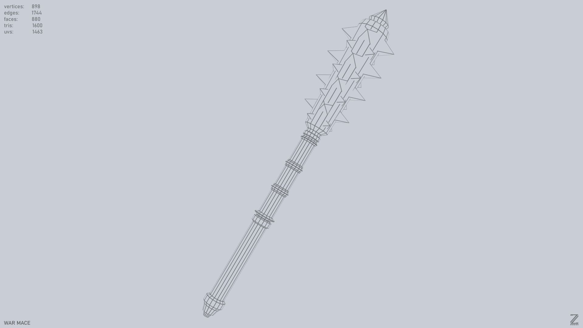 War mace Low-poly 3D model_12