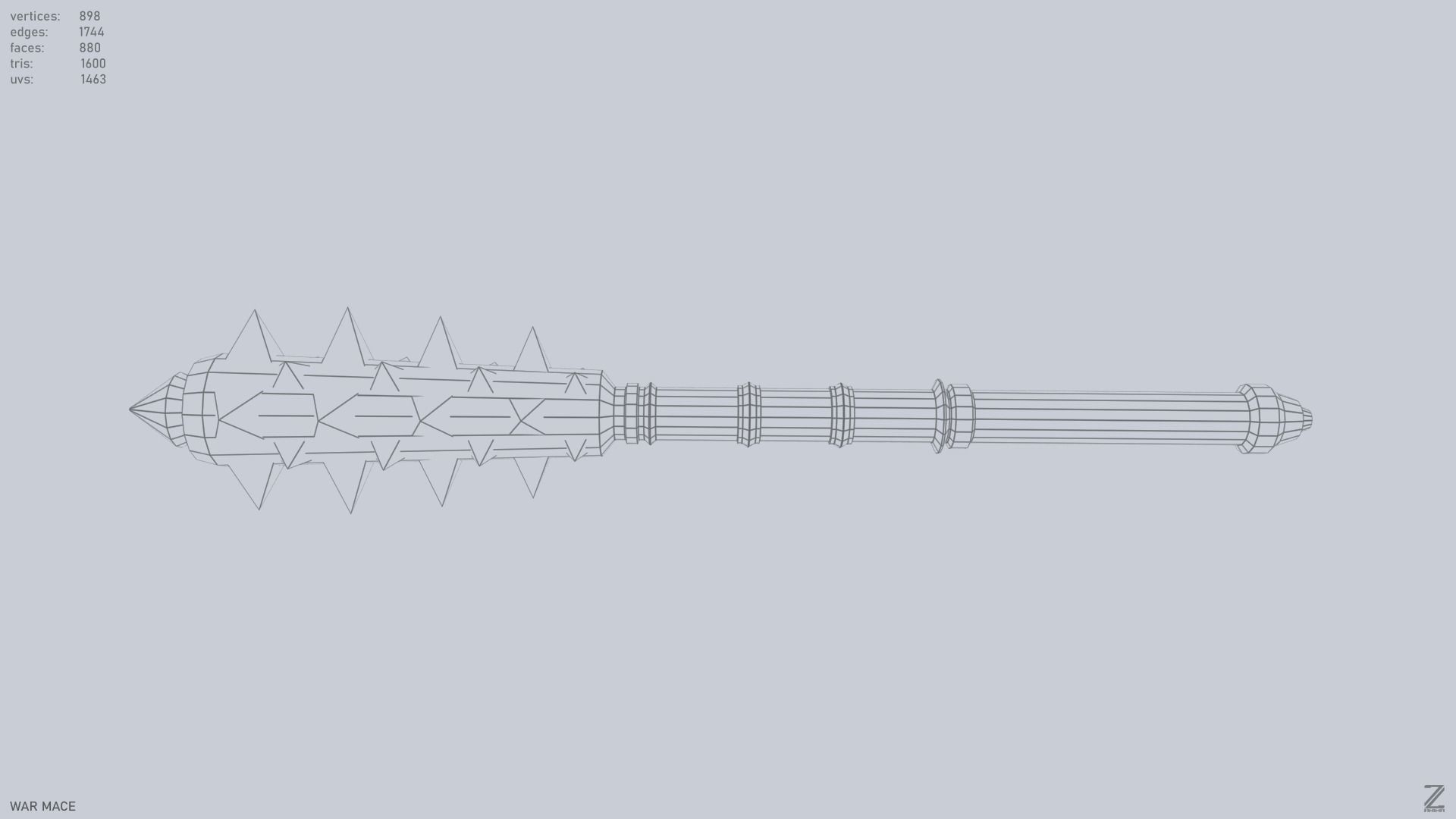 War mace Low-poly 3D model_11