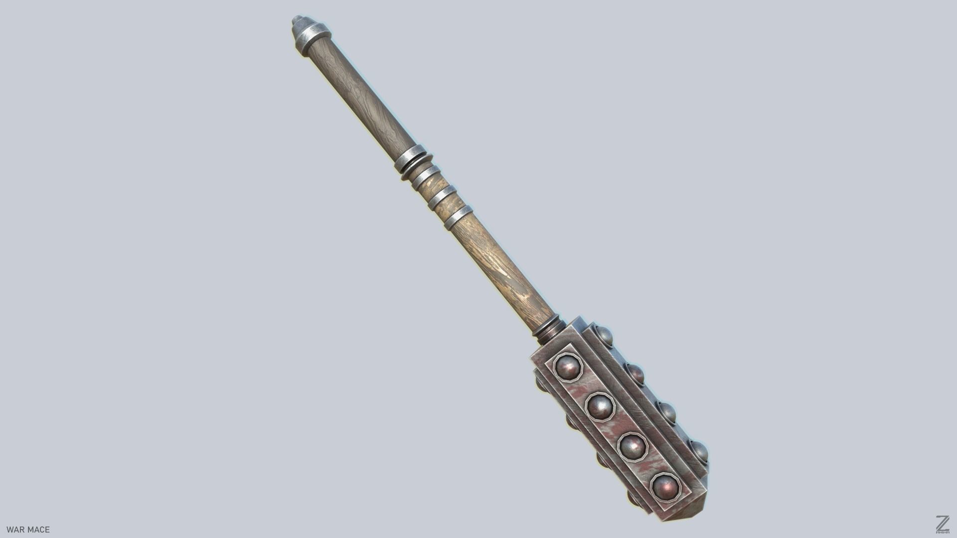 War mace Low-poly 3D model_7