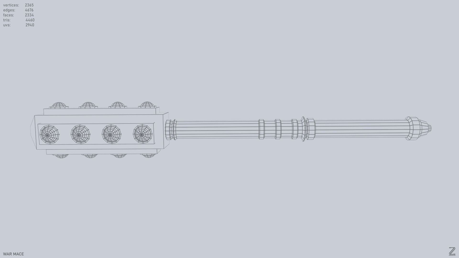 War mace Low-poly 3D model_11