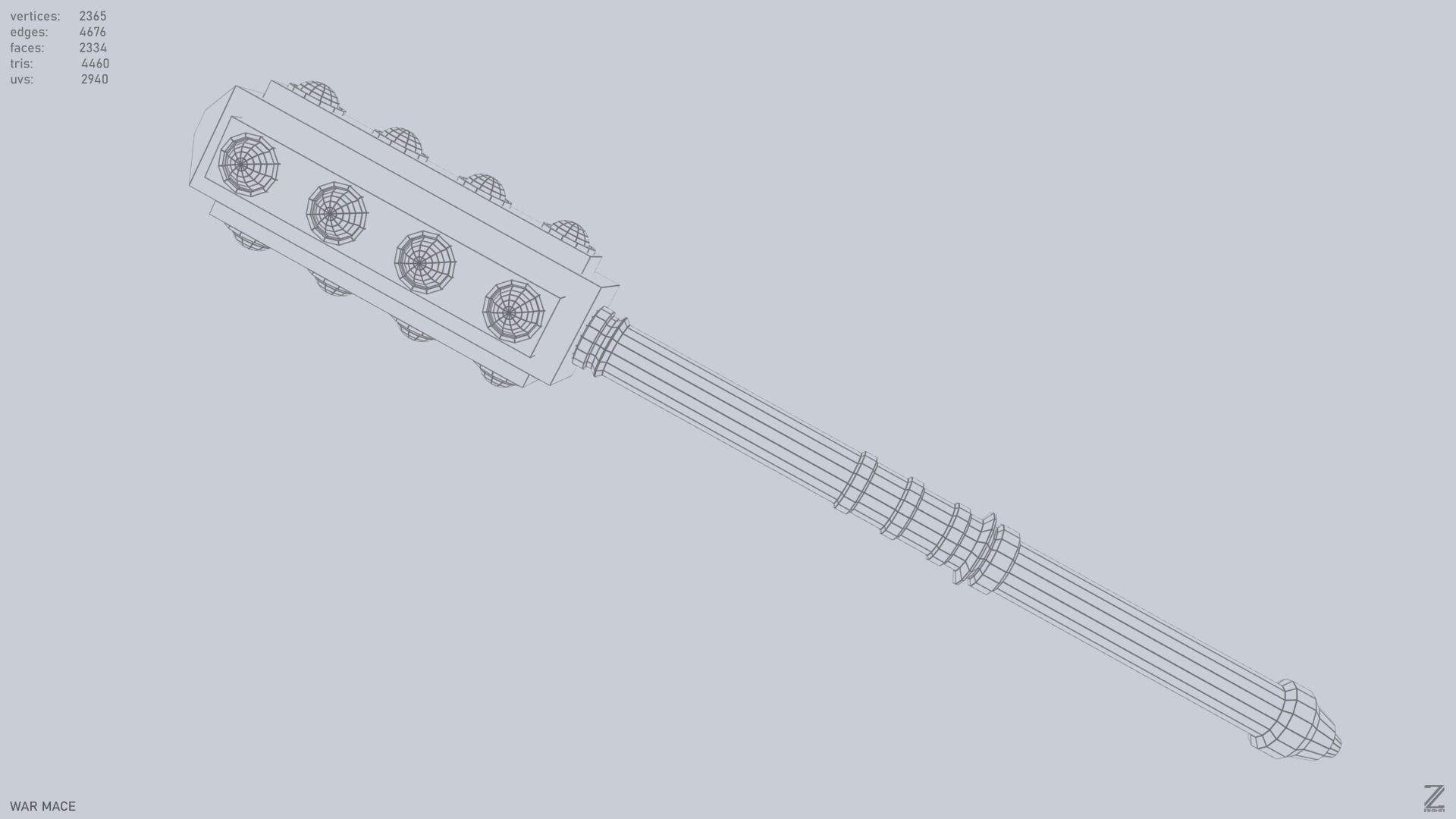 War mace Low-poly 3D model_9