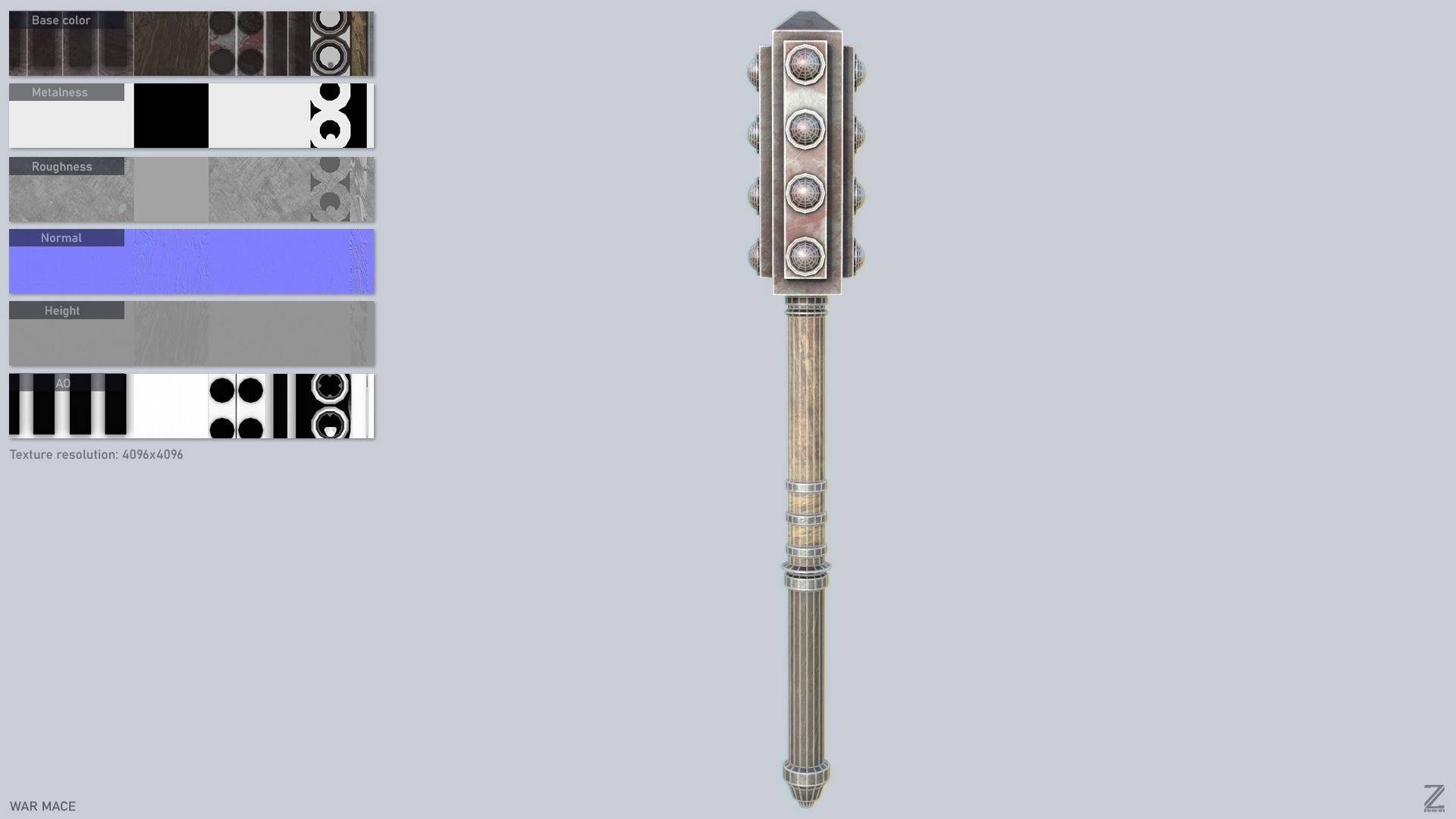 War mace Low-poly 3D model_2