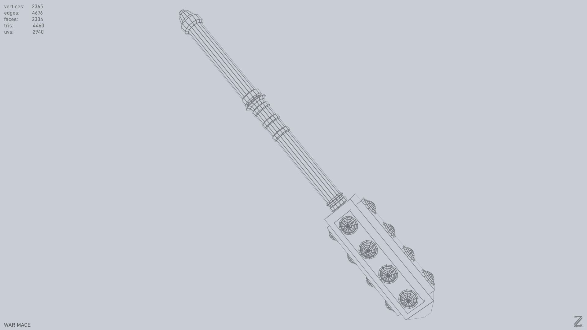War mace Low-poly 3D model_13
