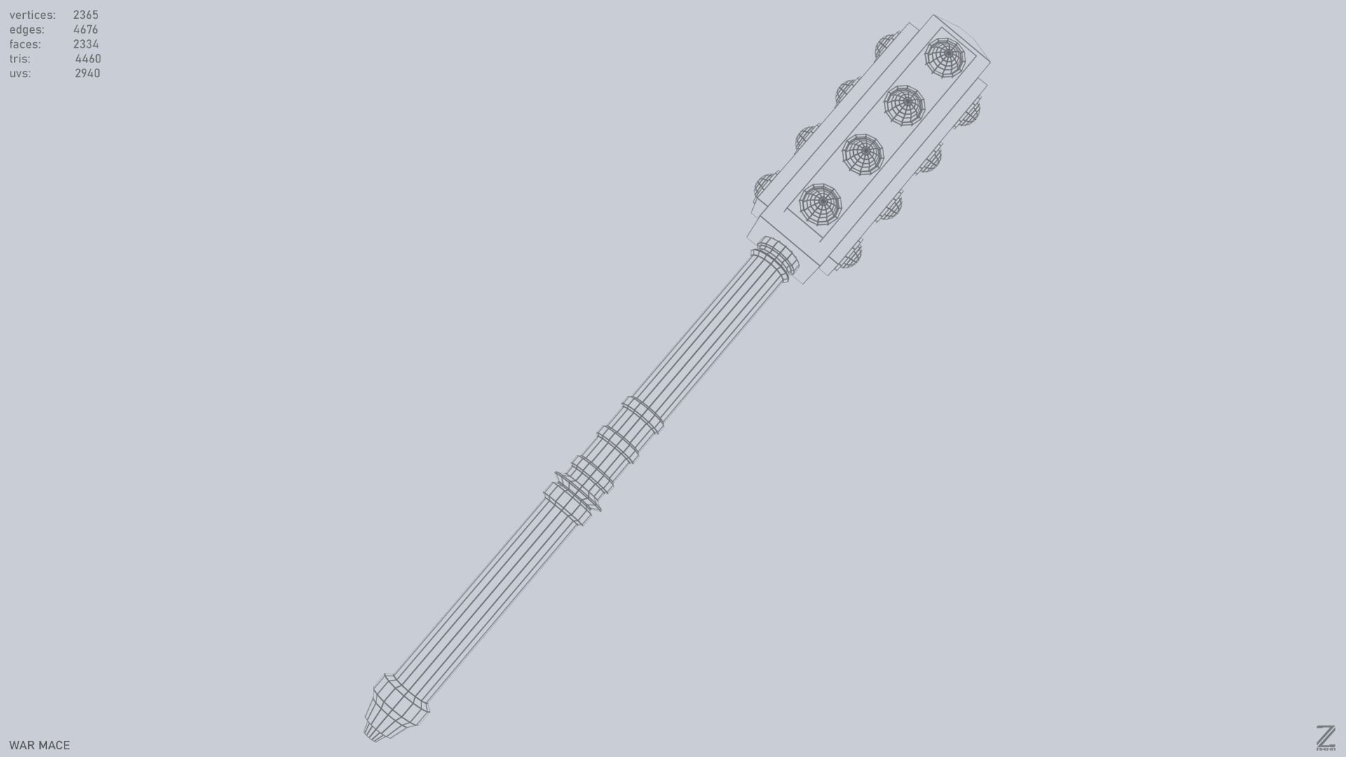 War mace Low-poly 3D model_12