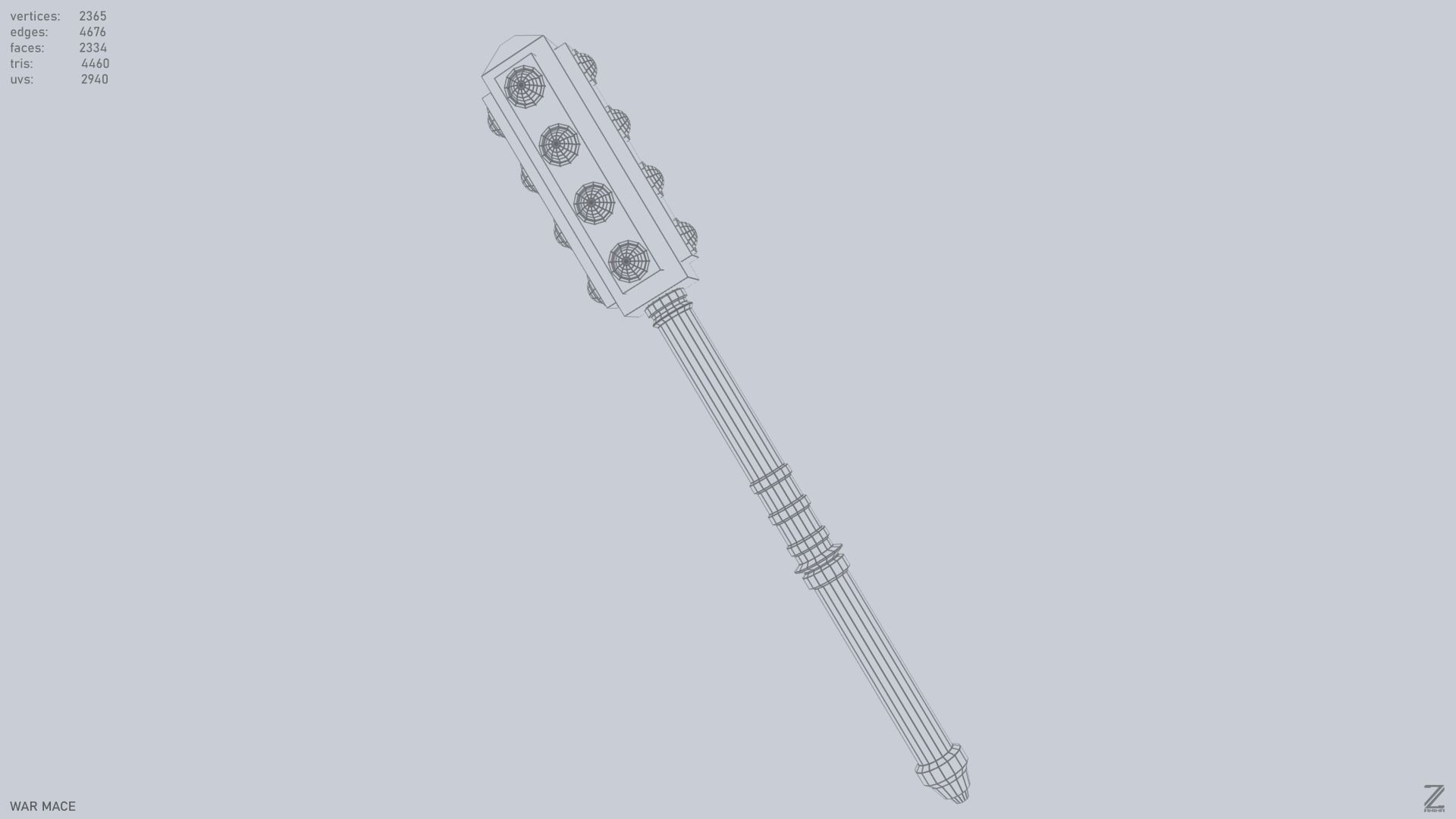 War mace Low-poly 3D model_10